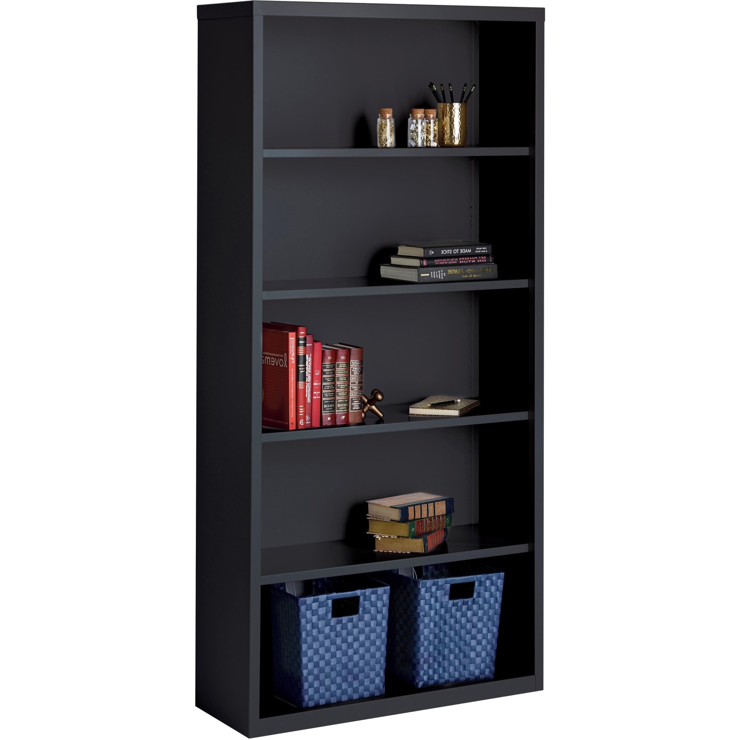 Lorell Fortress Series Steel Modular Shelving Bookcase, 5-Shelf, 72inH x 34-1/2inW x 13inD, Black - Image 4