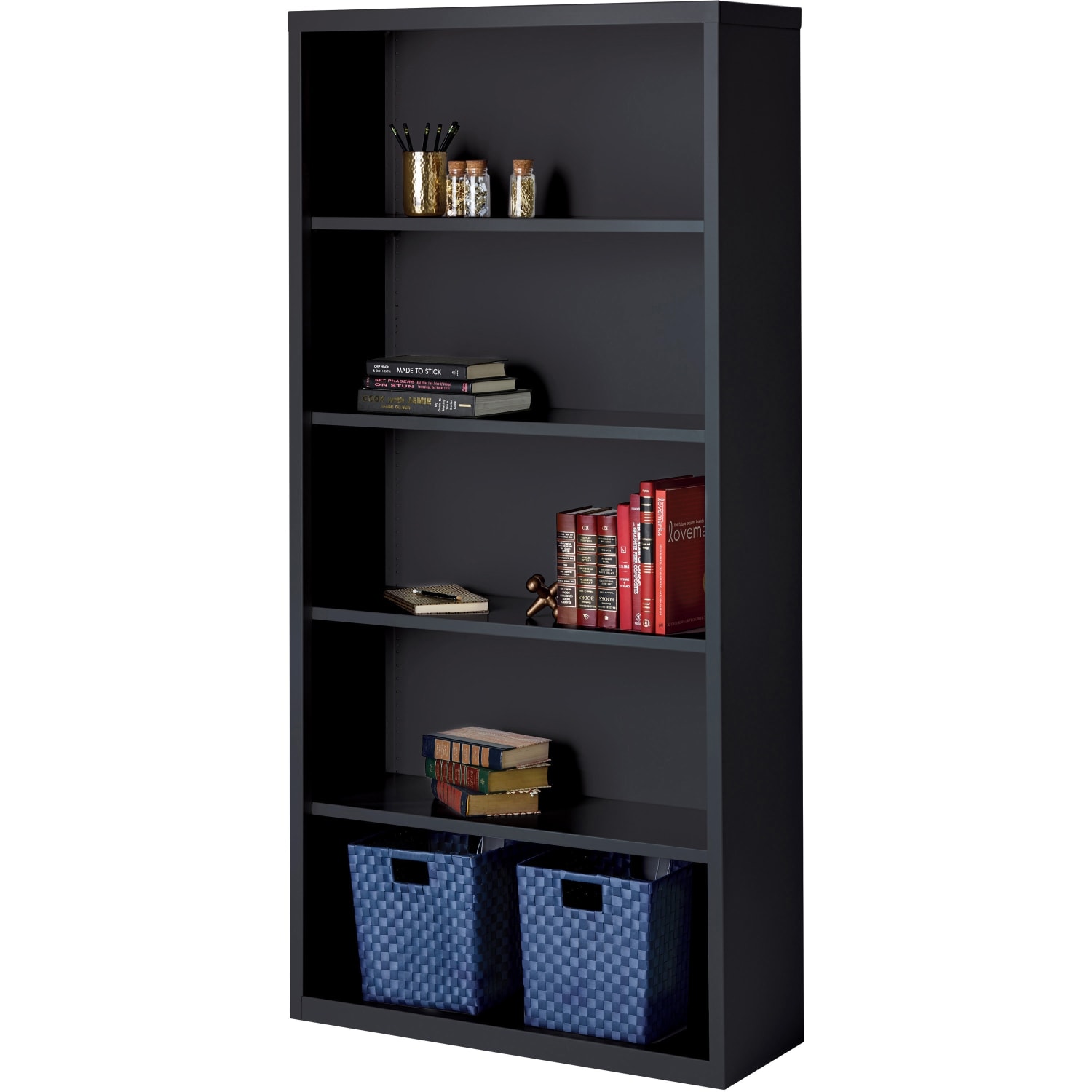 Lorell Fortress Series Steel Modular Shelving Bookcase, 5-Shelf, 72inH x 34-1/2inW x 13inD, Black - Image 5