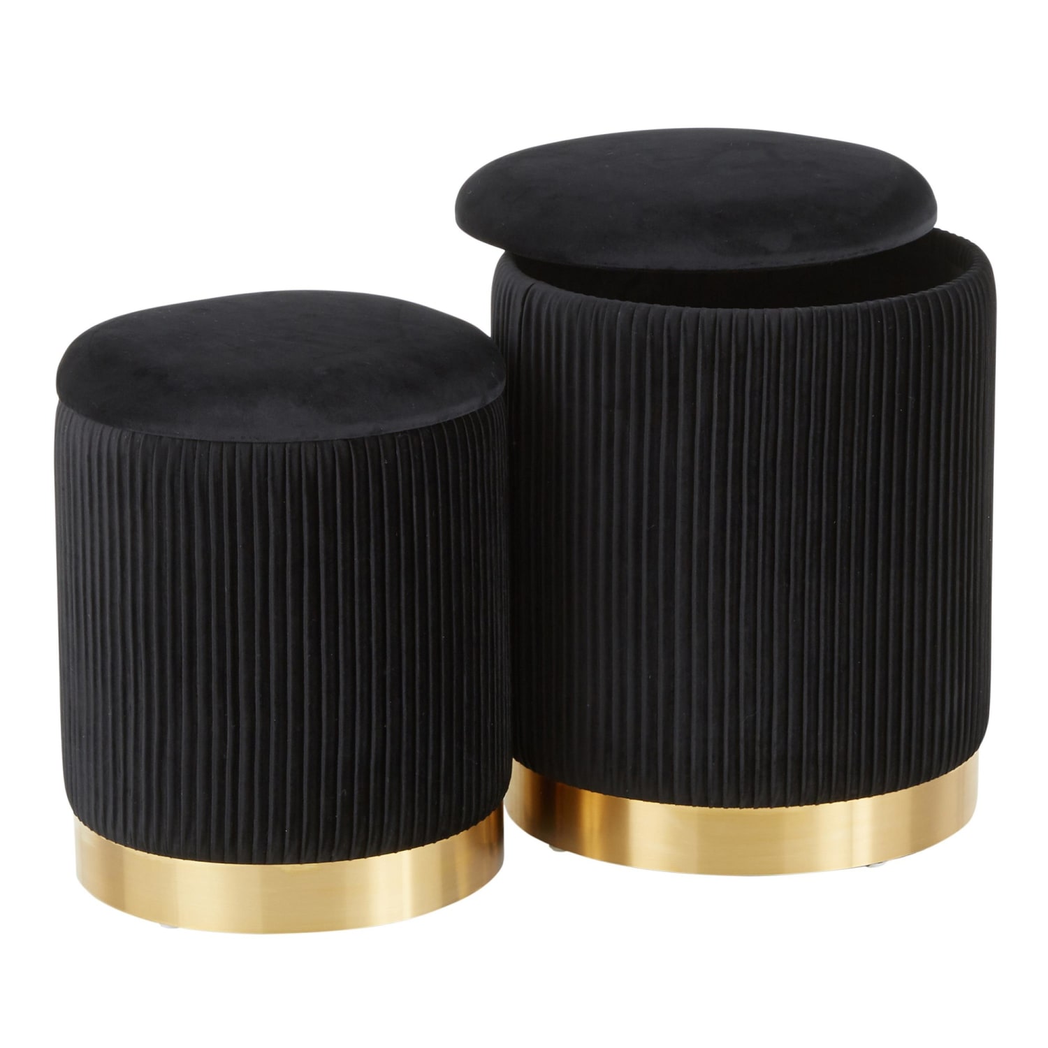 LumiSource Marla Nesting Pleated Ottomans, Gold/Black, Set Of 2 Ottomans - Image 4