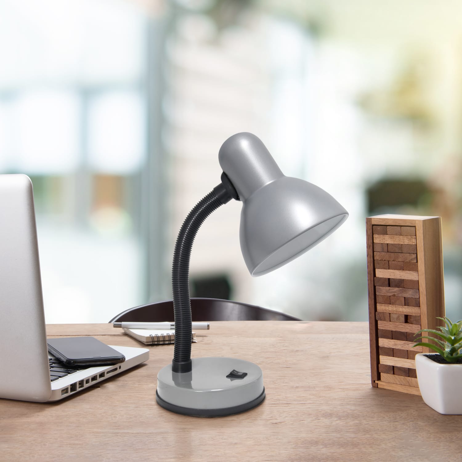 Creekwood Home Essentix Metal Desk Lamp With Flexible Gooseneck, 14-1/4inH, Silver Shade/Silver Base - Image 5