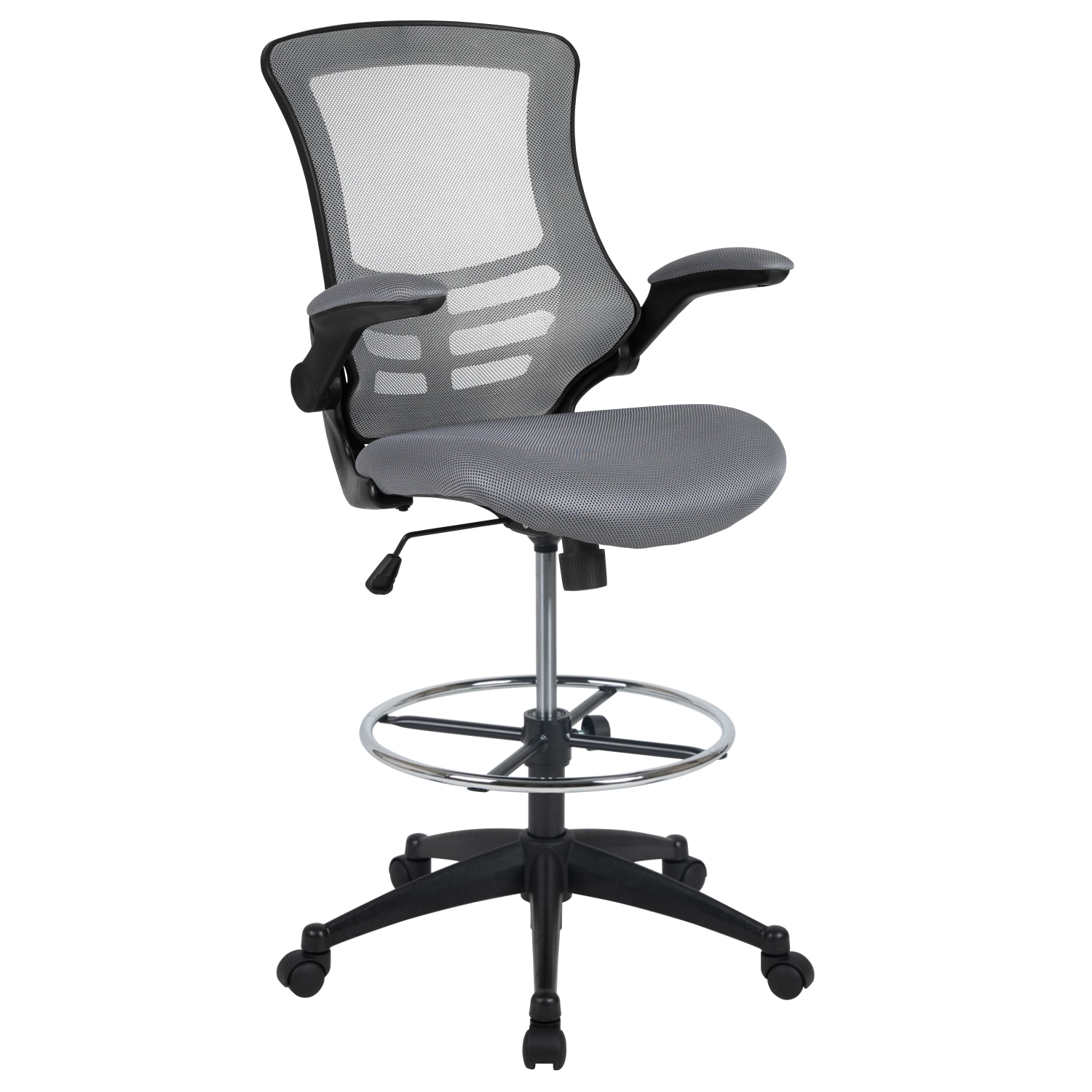 Flash Furniture Mid-Back Mesh Ergonomic Drafting Chair with Adjustable Foot Ring and Flip-Up Arms, Dark Gray - Image 3
