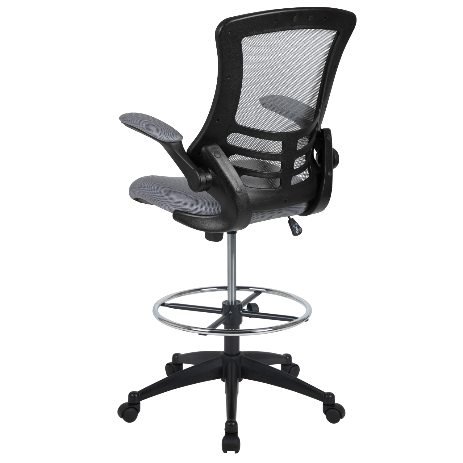 Flash Furniture Mid-Back Mesh Ergonomic Drafting Chair with Adjustable Foot Ring and Flip-Up Arms, Dark Gray - Image 8