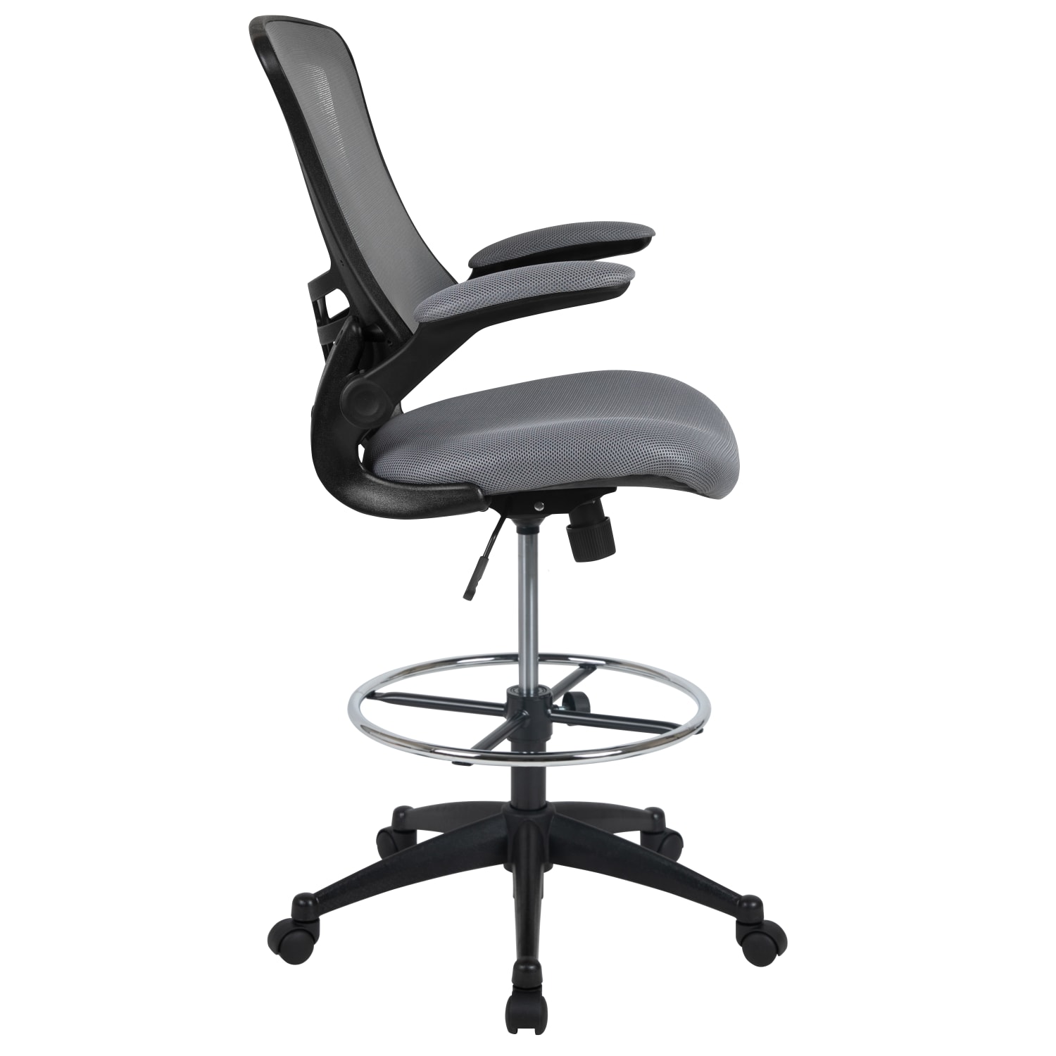 Flash Furniture Mid-Back Mesh Ergonomic Drafting Chair with Adjustable Foot Ring and Flip-Up Arms, Dark Gray - Image 10