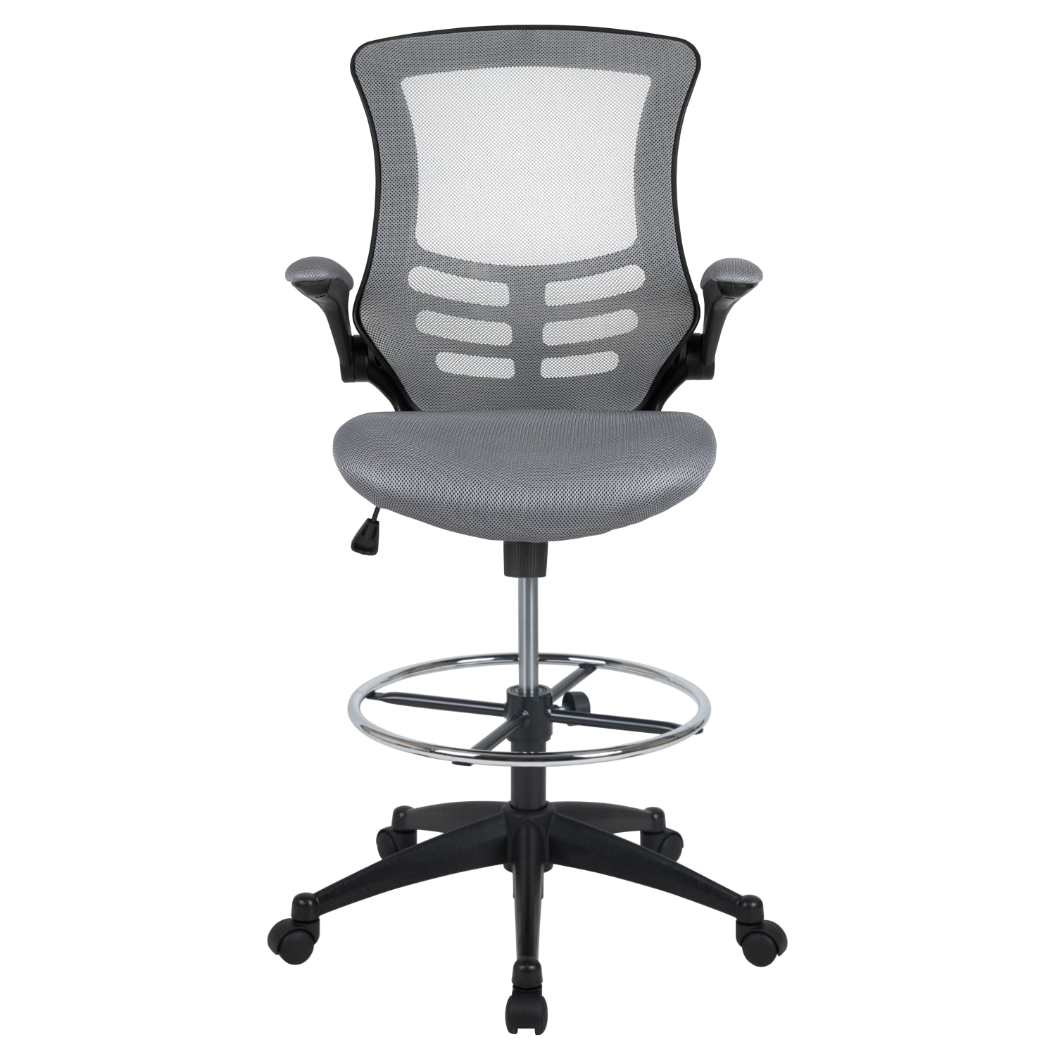 Flash Furniture Mid-Back Mesh Ergonomic Drafting Chair with Adjustable Foot Ring and Flip-Up Arms, Dark Gray - Image 11