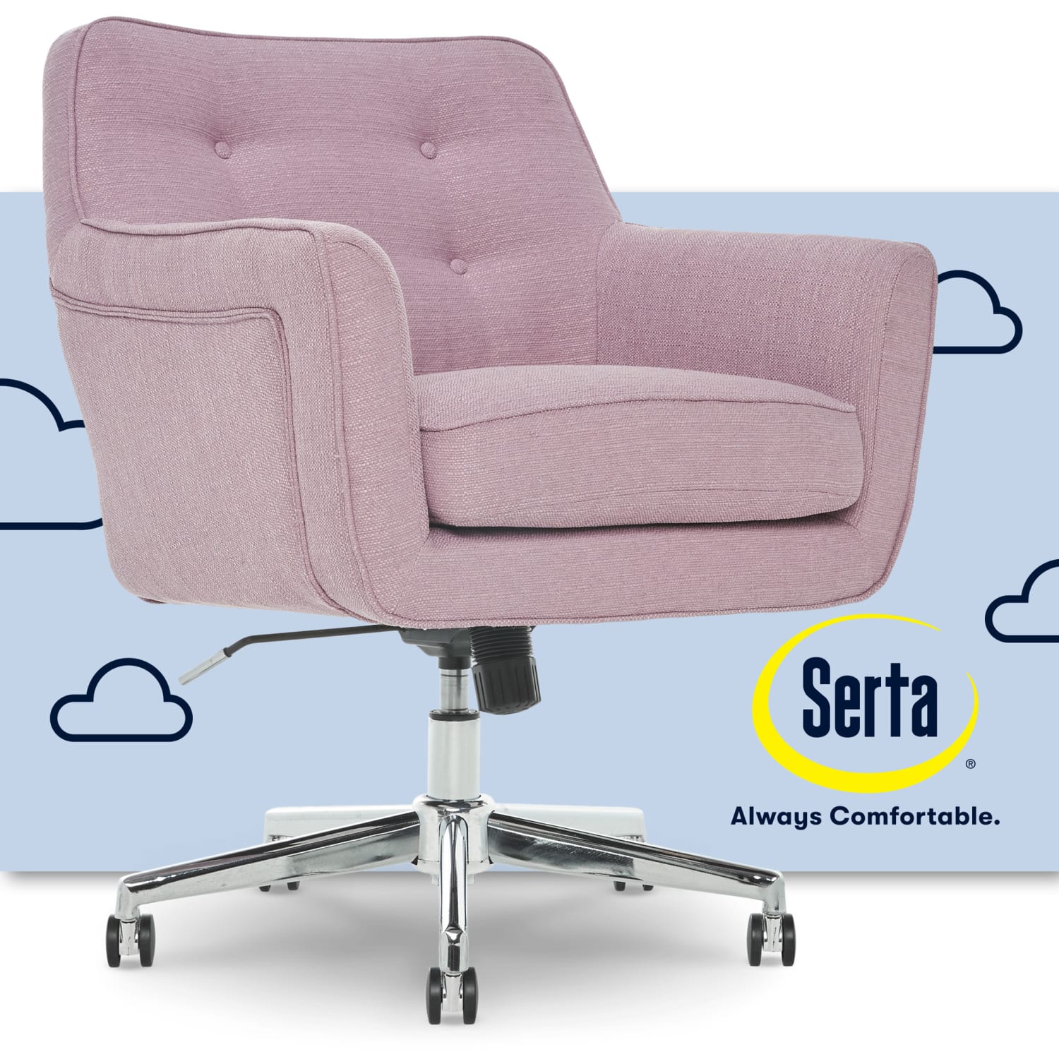 Serta® Ashland Home Mid Back Office Chair Twill Fabric LilacChrome PopularChairscom