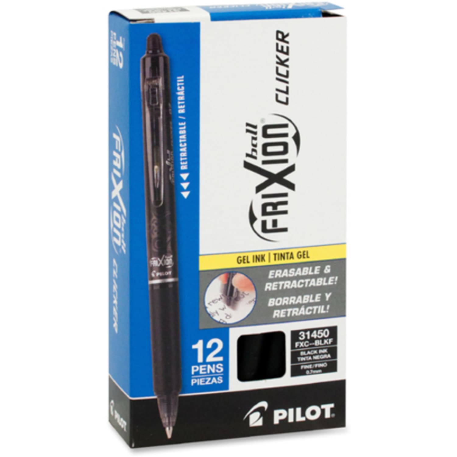 Pilot FriXion Ball Clicker Erasable Retractable Gel Pens, Pack of 12, Fine Point, 0.7 mm, Black Barrels, Black Ink - Image 6