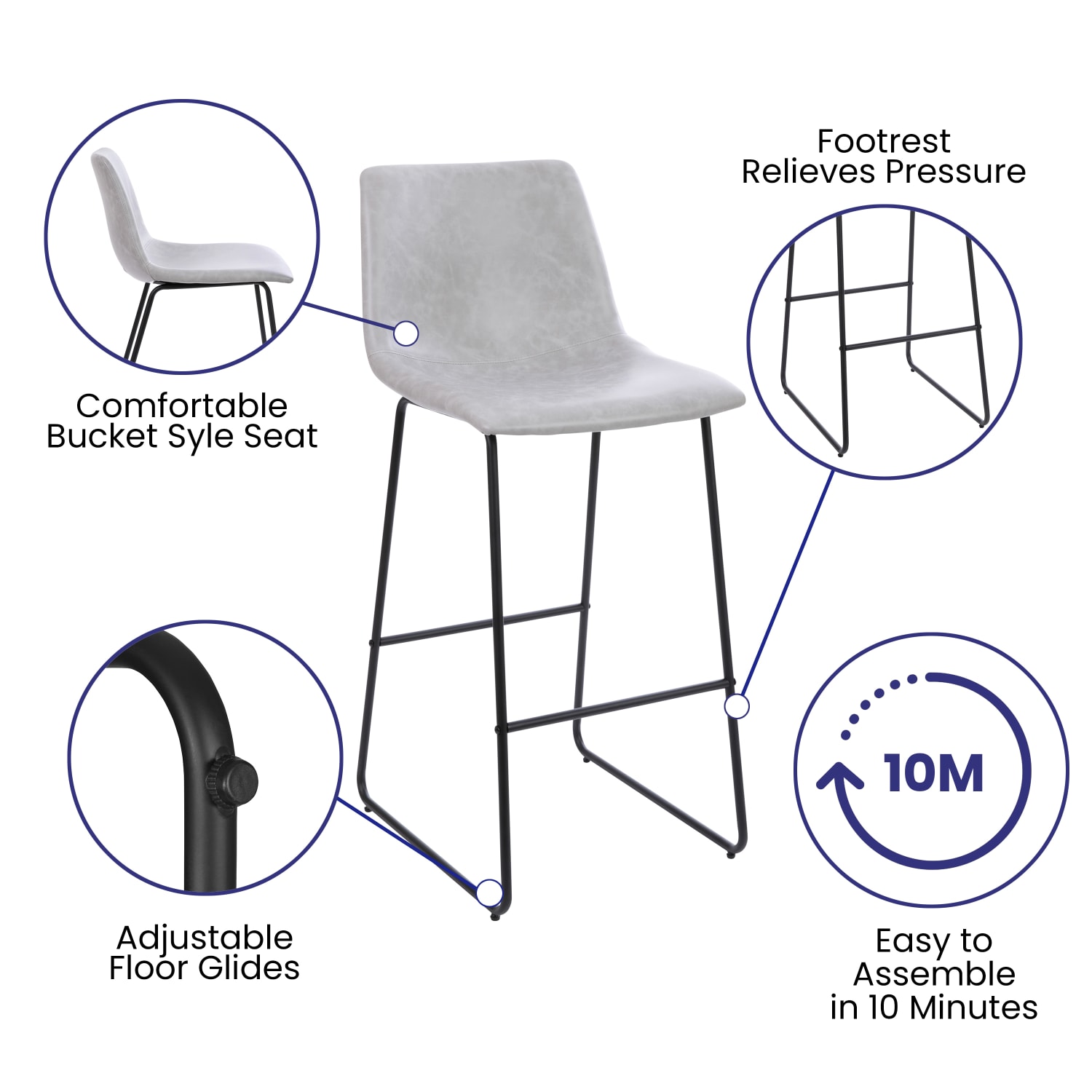 Flash Furniture 30 inch LeatherSoft Bar Height Barstools Set of 2 Light Gray PopularChairscom