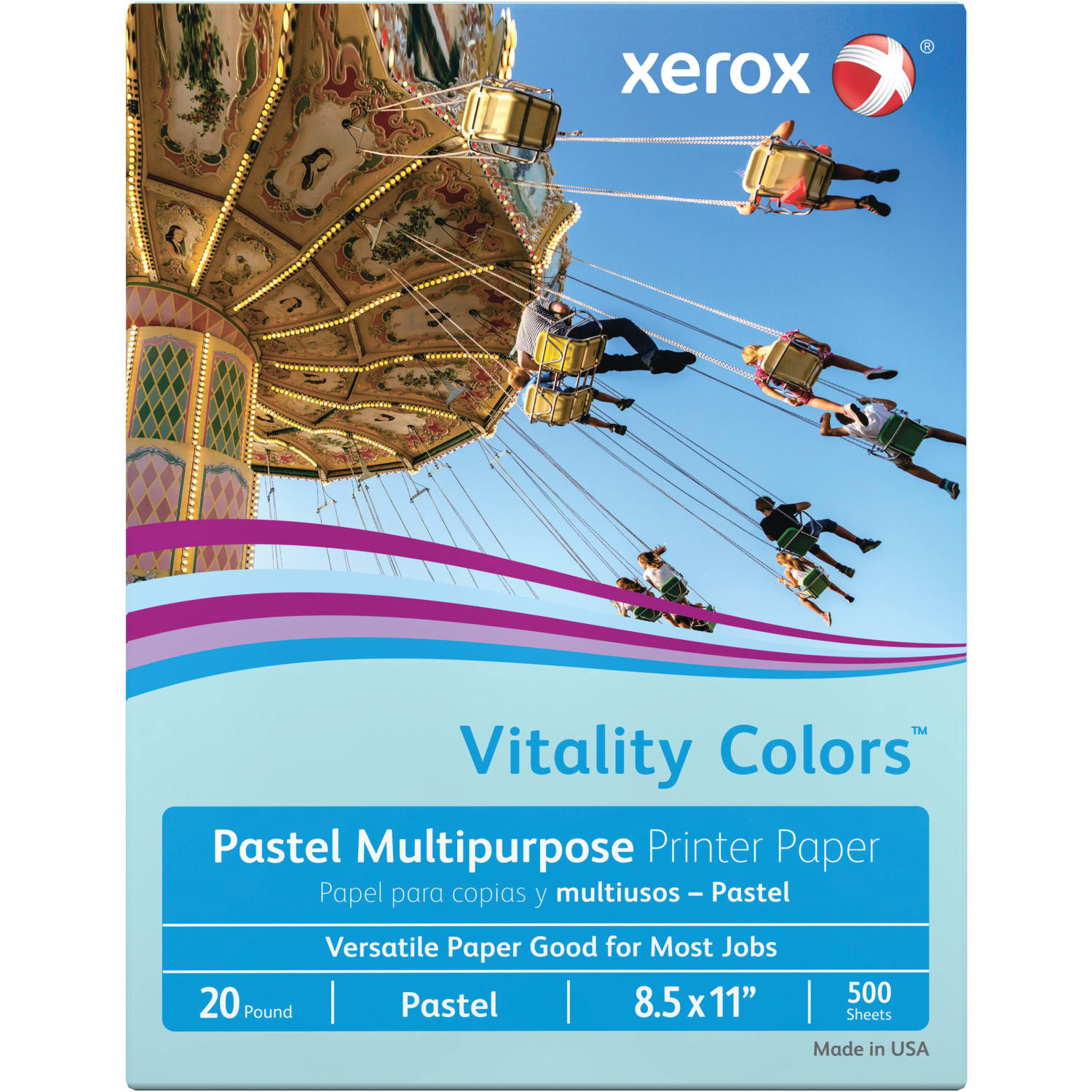 Xerox Vitality Colors Multi-Use Printer & Copy Paper, 1 Ream, Blue, Letter (8.5in x 11in), 500 Sheets Per Ream, 20 Lb, 30% Recycled