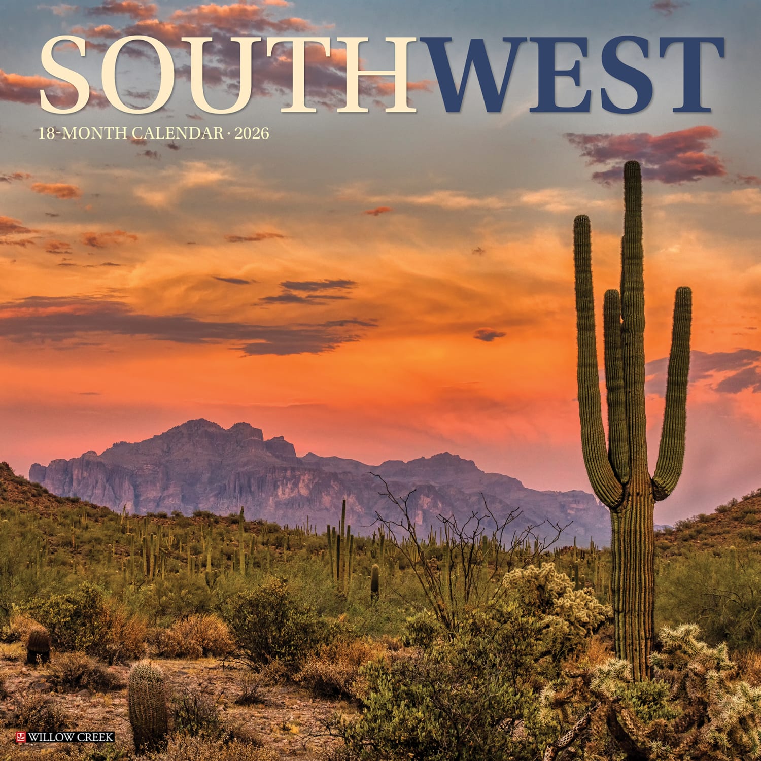 2026 Willow Creek Press Scenic Monthly Wall Calendar, 12in x 12in, Southwest, January To December, 56141