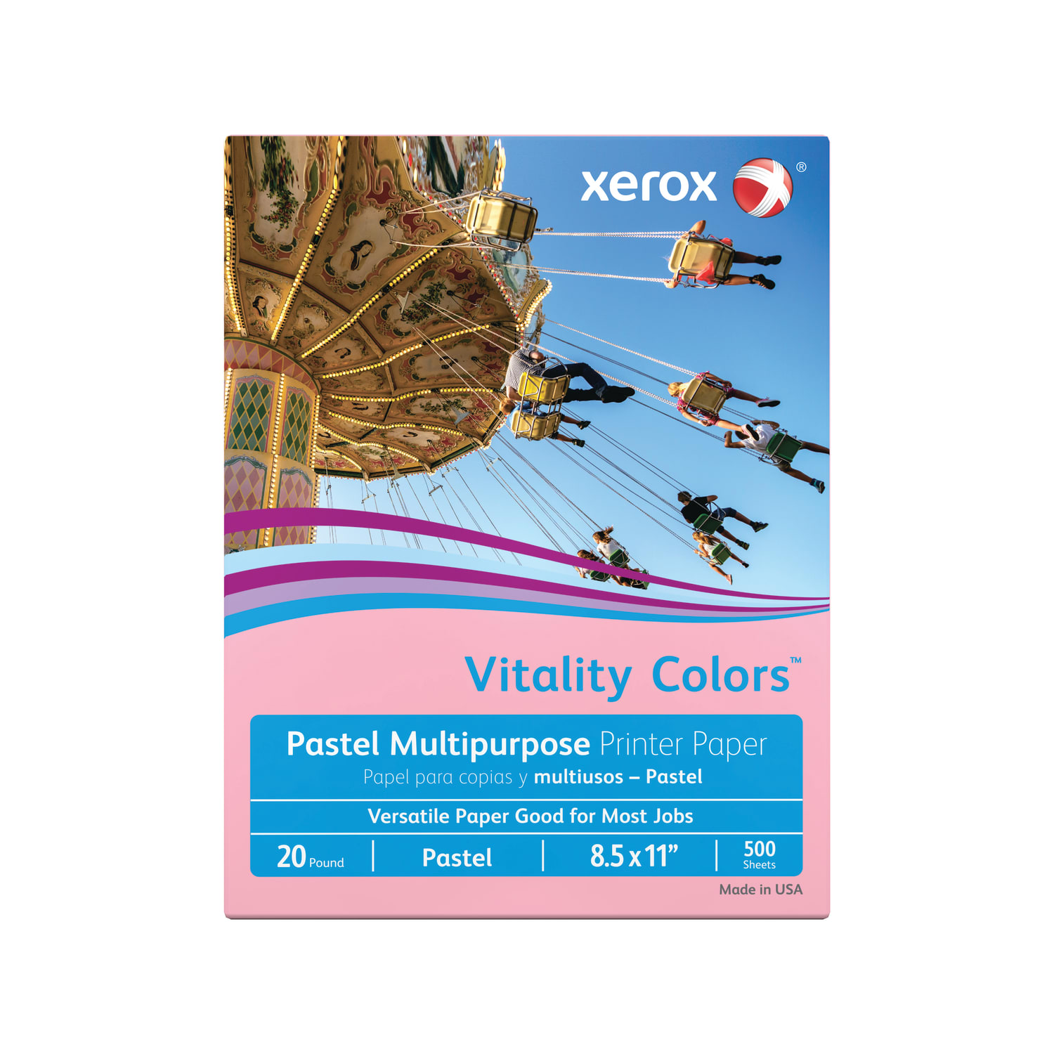 Xerox Vitality Colors Multi-Use Printer & Copy Paper, 1 Ream, Pink, Letter (8.5in x 11in), 500 Sheets Per Ream, 20 Lb, 30% Recycled