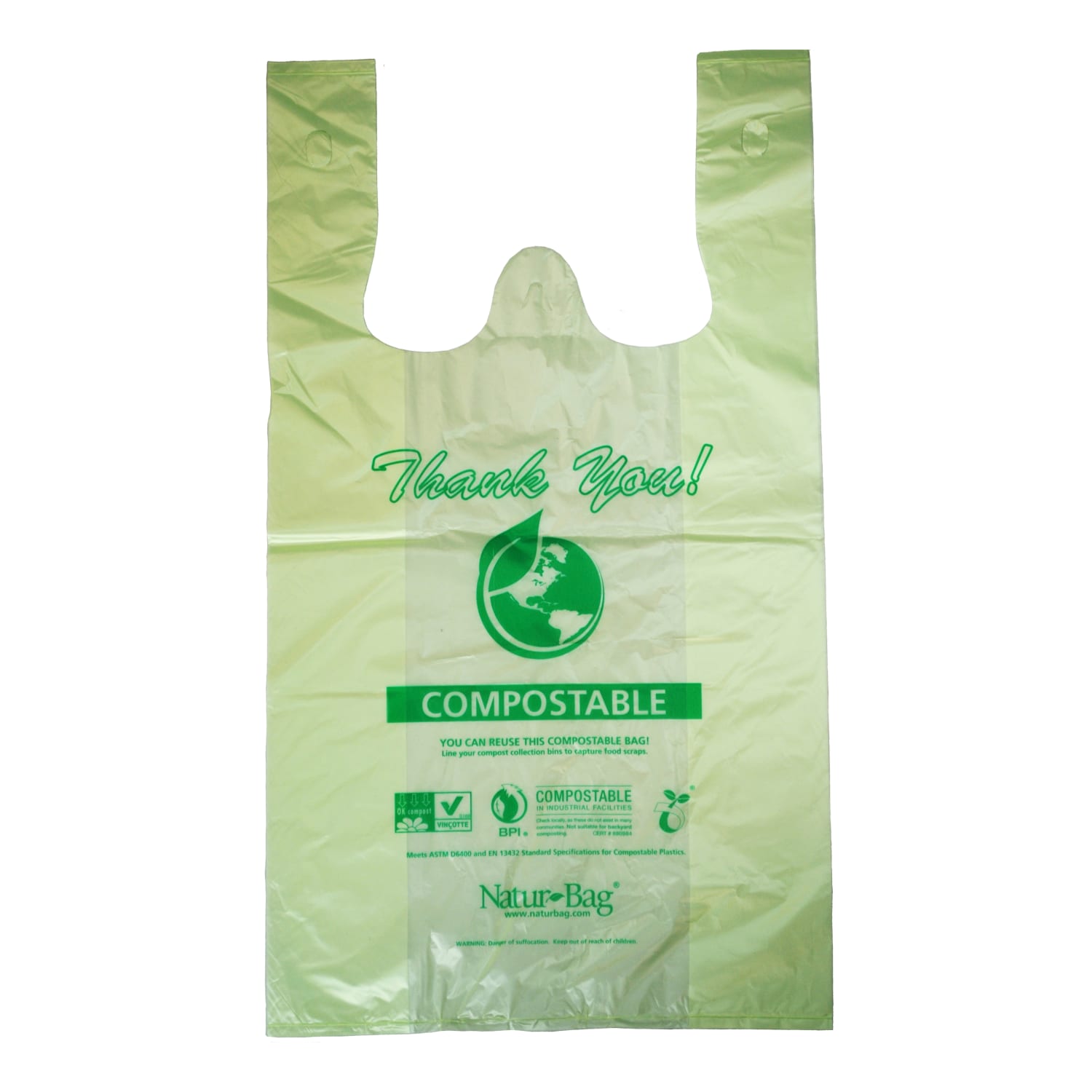 StalkMarket Compostable Large T Shirt Bags With "Thank You" Graphic, 0.9 mil, 21in x 18 1/2in, Pack Of 500 Bags