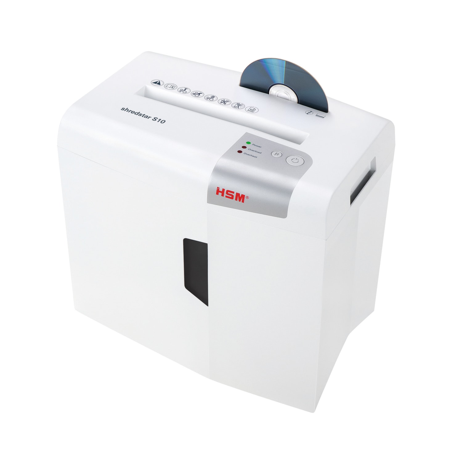 HSM shredstar S10 Strip Cut Shredder - Strip Cut - 10 Per Pass - for shredding CD, DVD, Paper - P-2 - 4.80 gal Wastebin Capacity - White - Image 4