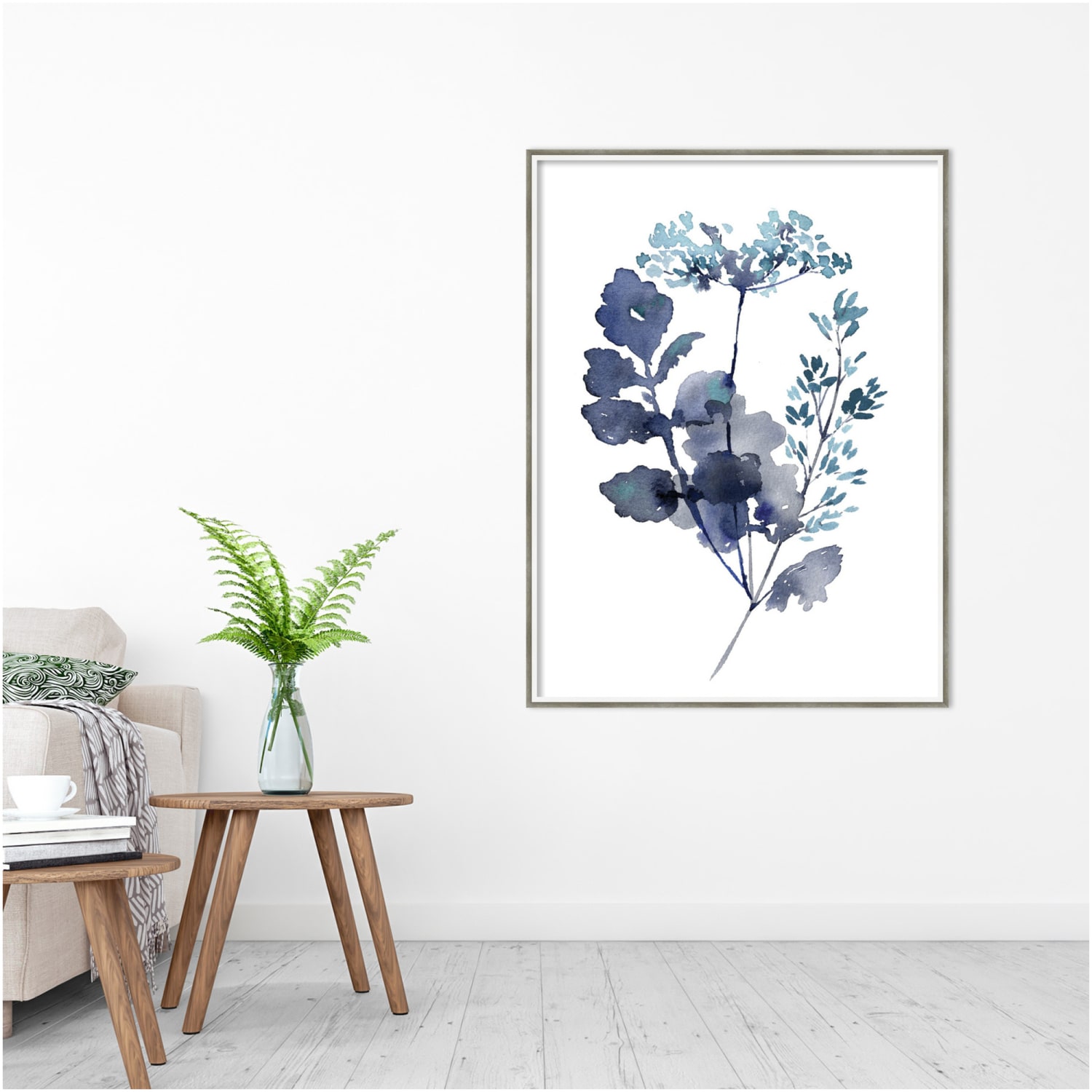 Amanti Art Botanical Lace Leaf Indigo by Sara Berrenson Wood Framed Wall Art Print, 41inH x 31inW, White - Image 4