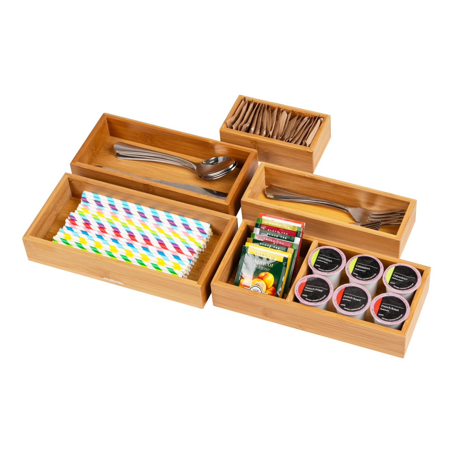 Mind Reader 5-Piece Bamboo Drawer Organizer Set, Brown - Image 5