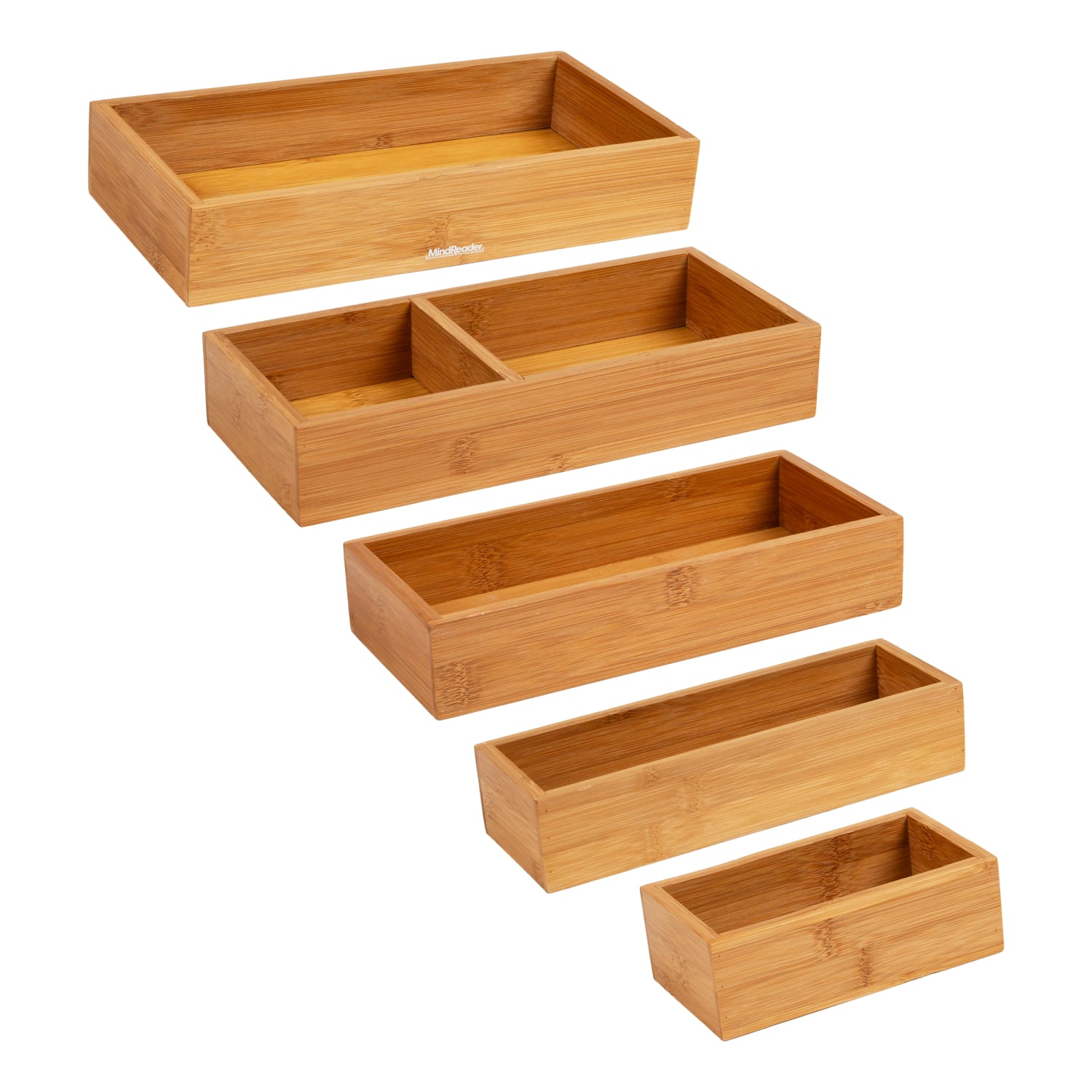 Mind Reader 5-Piece Bamboo Drawer Organizer Set, Brown - Image 6