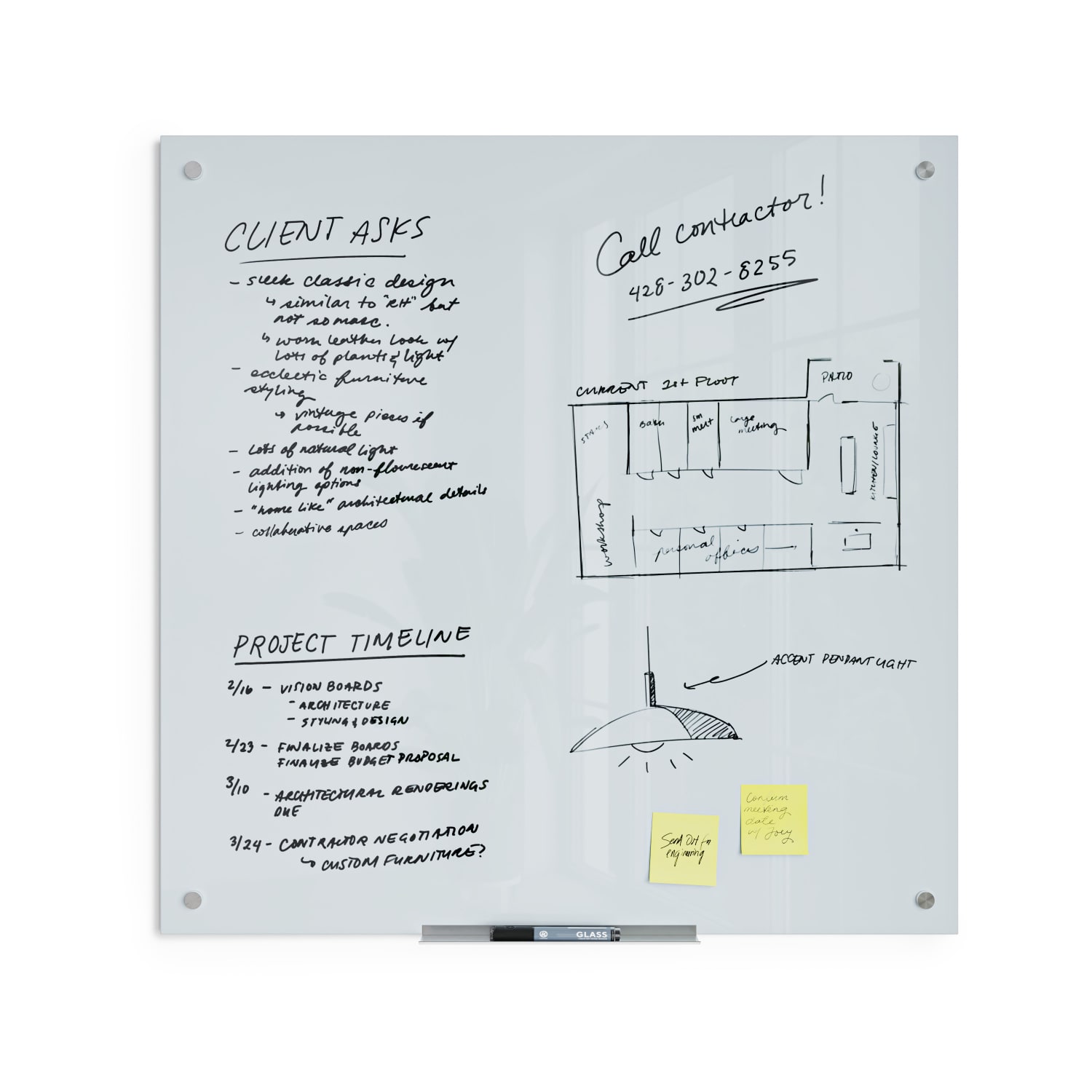 U Brands Glass Non-Magnetic Dry-Erase Board, 36in X 36in, White Frosted Surface, Frameless, Actual Size 35in X 35in (2795U00-01) - Image 5
