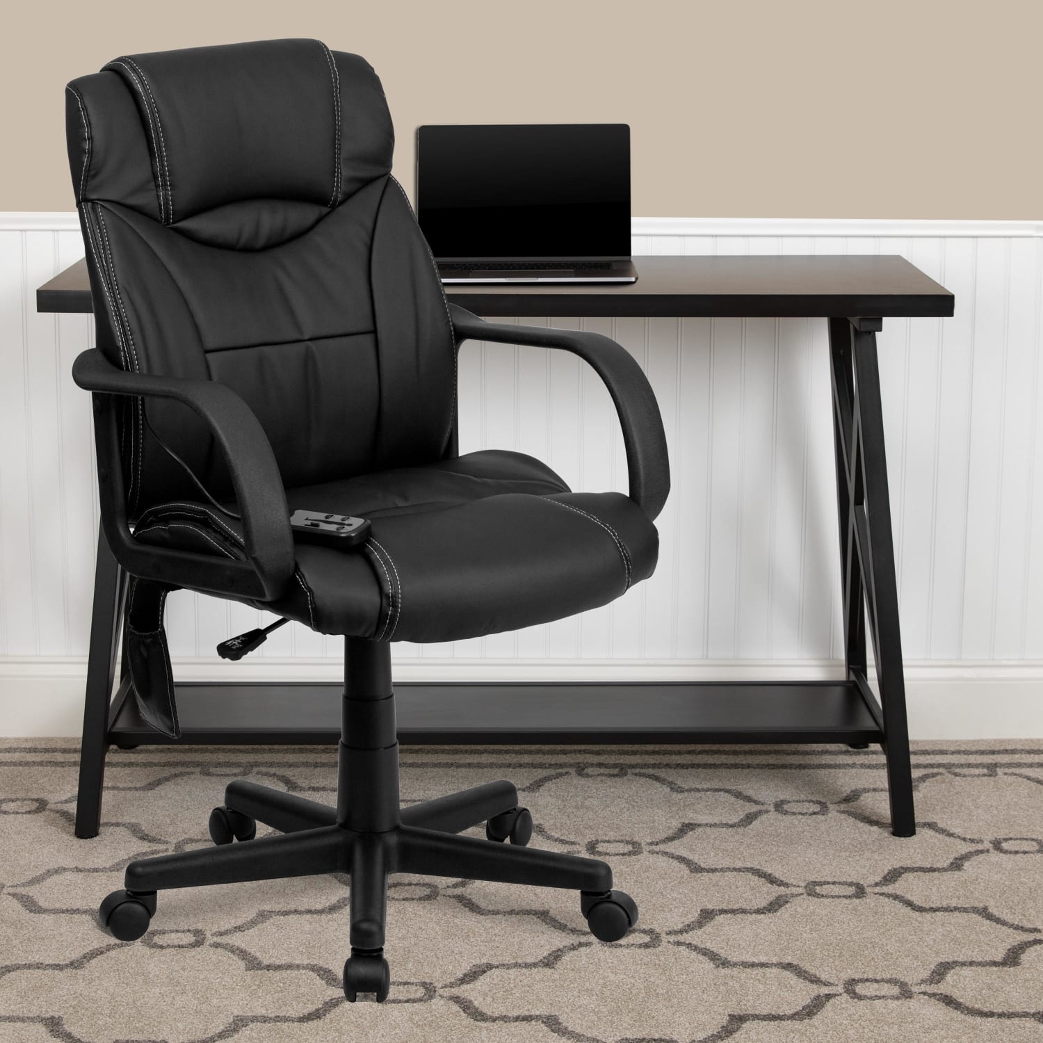 Flash Furniture Ergonomic LeatherSoft Faux Leather High-Back Massaging Chair, Black