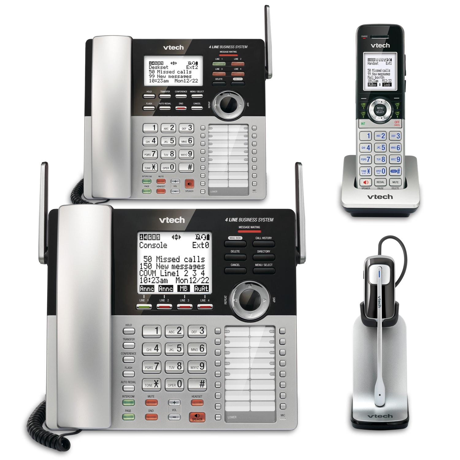 VTech CM18445 4-Line Small Business Office Phone System Bundle with 2 Desksets, 1 Handset and 1 Headset - Image 3
