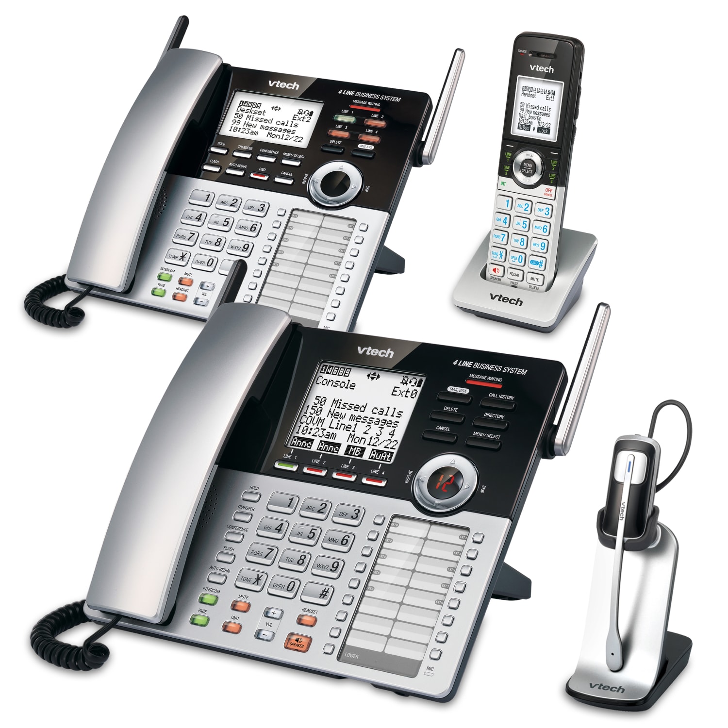 VTech CM18445 4-Line Small Business Office Phone System Bundle with 2 Desksets, 1 Handset and 1 Headset - Image 4