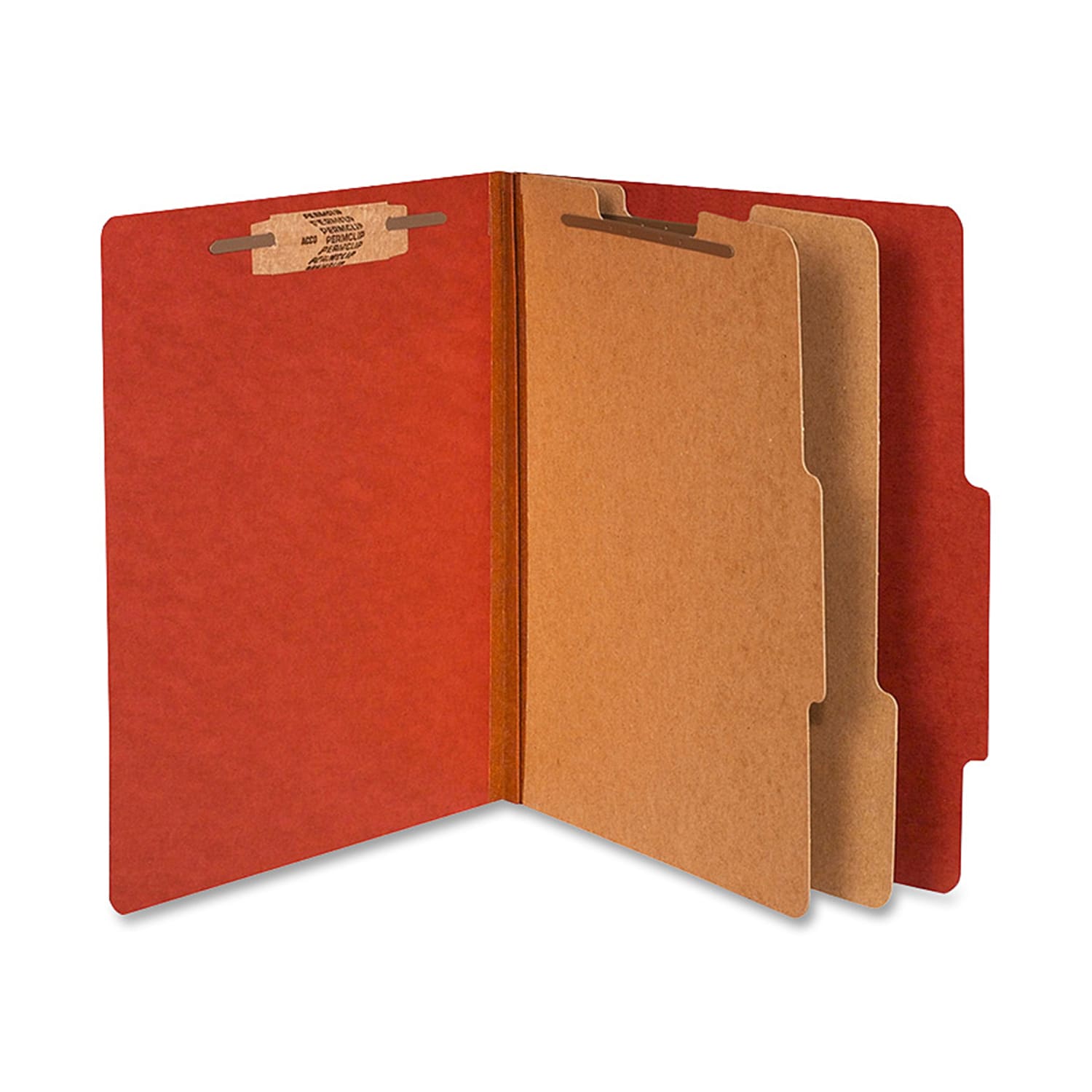 ACCO Durable Pressboard Classification Folders, Letter Size, 3in Expansion, 2 Partitions, 60% Recycled, Earth Red, Box Of 10