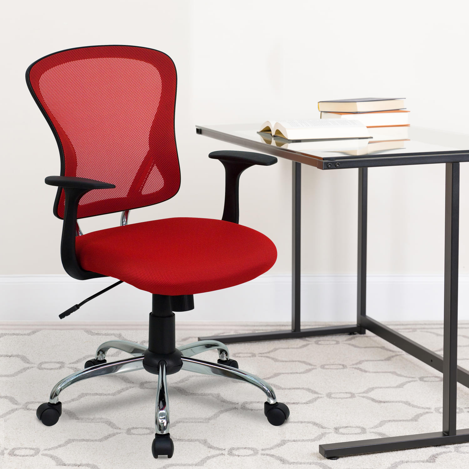 Flash Furniture Mesh Mid Back Task Chair RedBlackChrome PopularChairscom