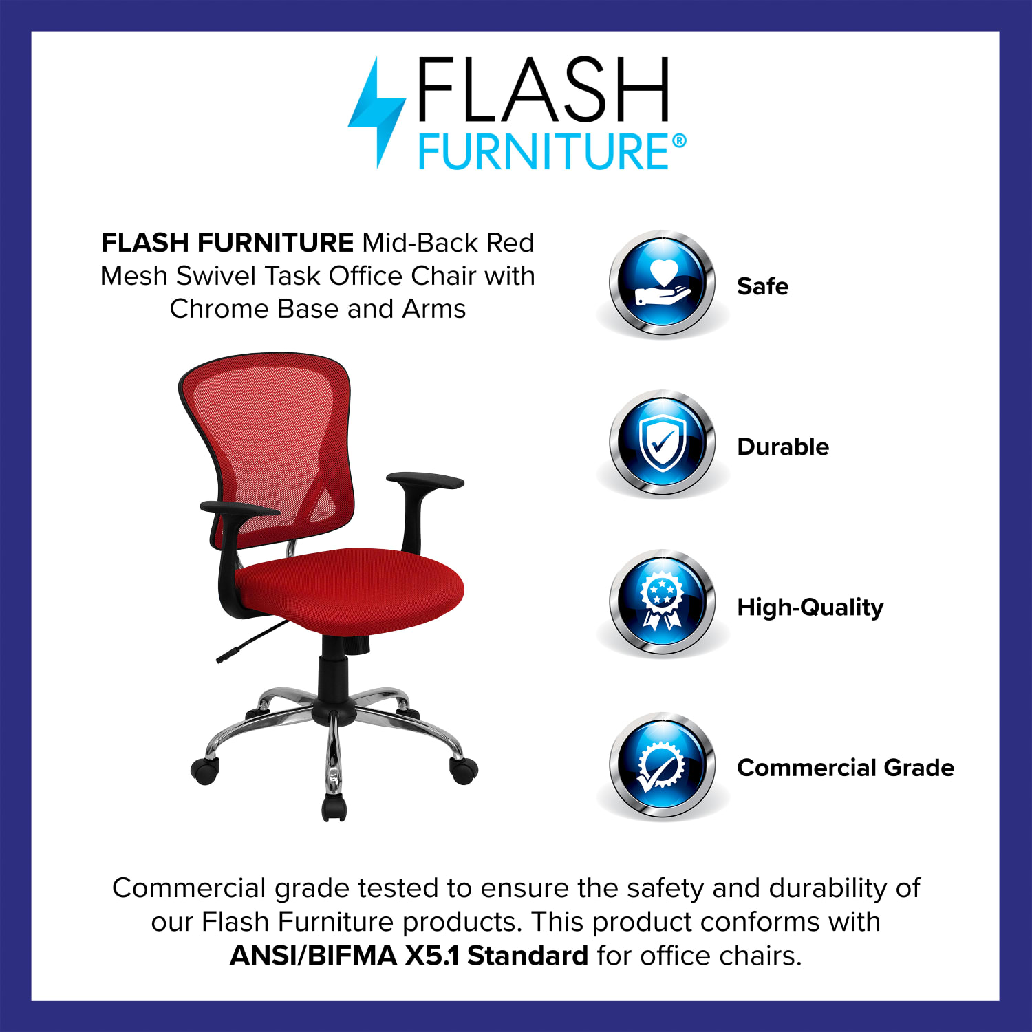 Flash Furniture Mesh Mid-Back Task Chair, Red/Black/Chrome - Image 5
