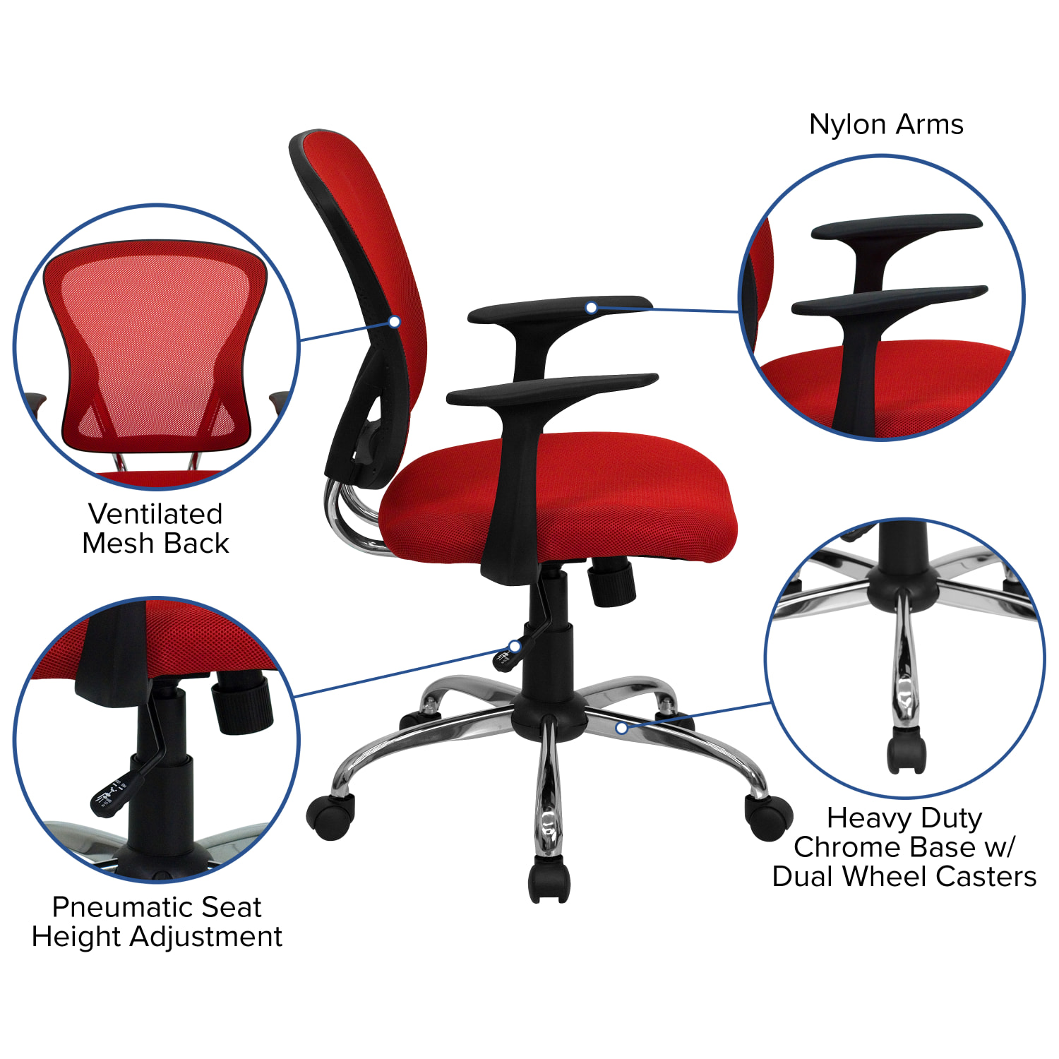 Flash Furniture Mesh Mid-Back Task Chair, Red/Black/Chrome - Image 6