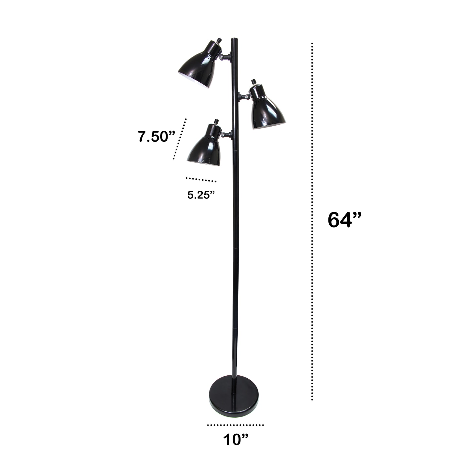 Creekwood Home Essentix 3-Light Metal Tree Floor Lamp, 64inH, Black Shades/Black Base - Image 4