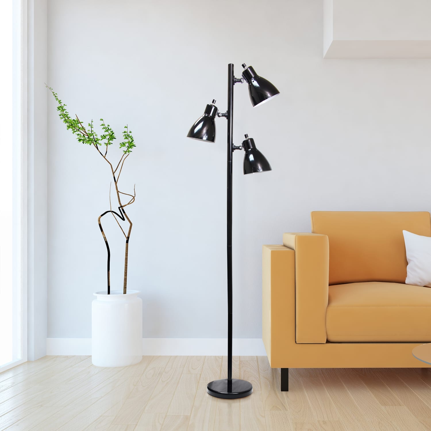 Creekwood Home Essentix 3-Light Metal Tree Floor Lamp, 64inH, Black Shades/Black Base - Image 5