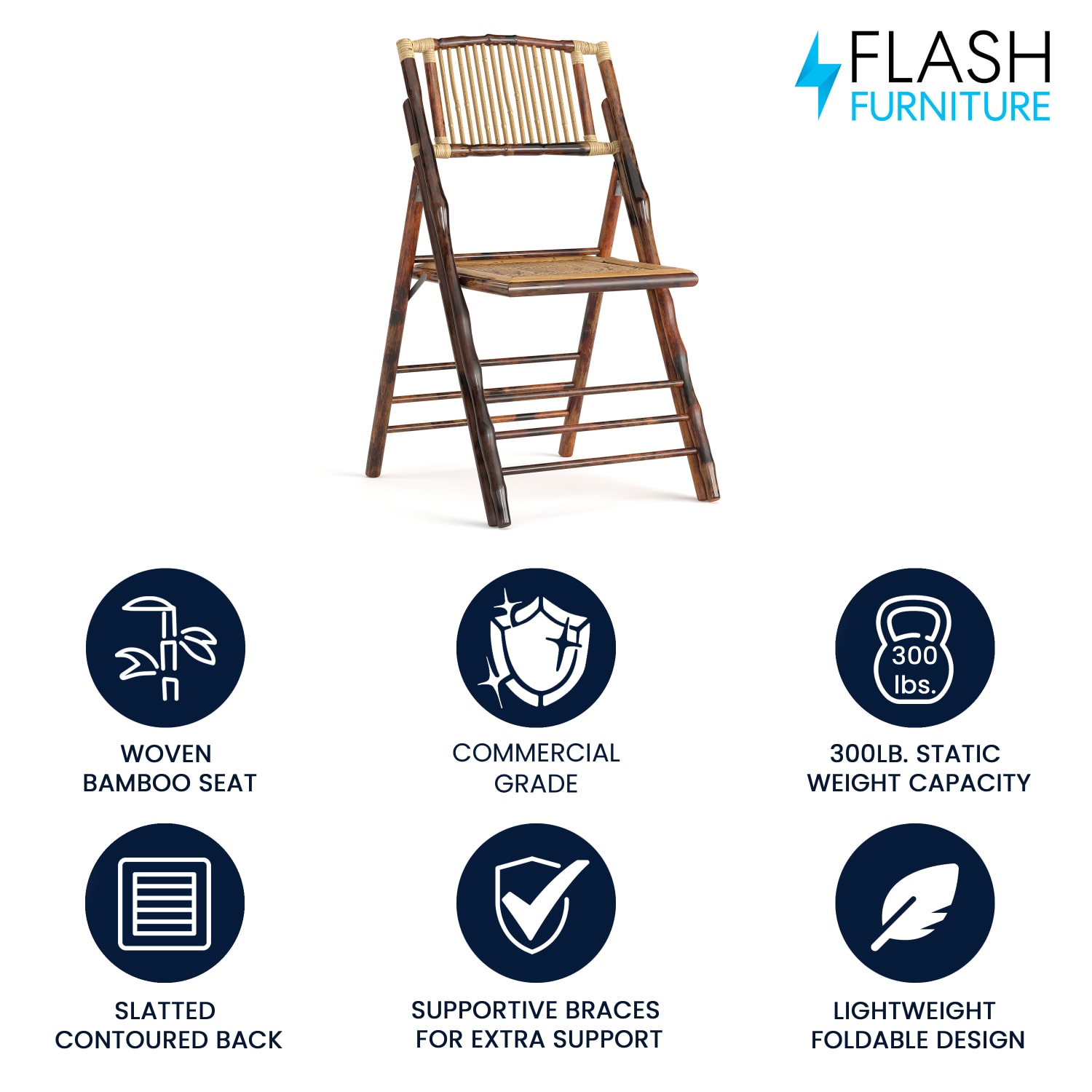Flash Furniture American Champion Bamboo Folding Chair, Wood Grain - Image 3