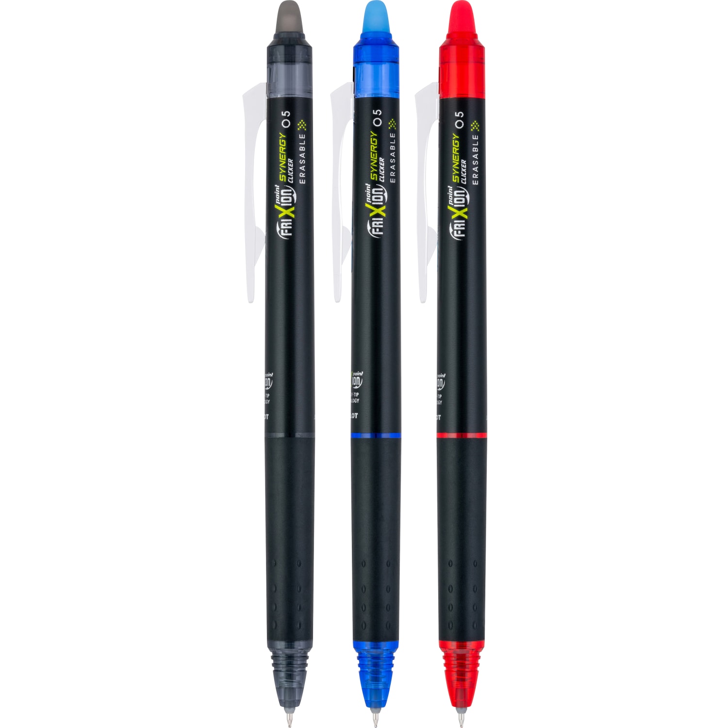 Pilot FriXion Synergy Clicker Erasable Retractable Gel Pens, Pack of 3, Extra-Fine Point, 0.5 mm, Black Barrel, Assorted Inks - Image 4