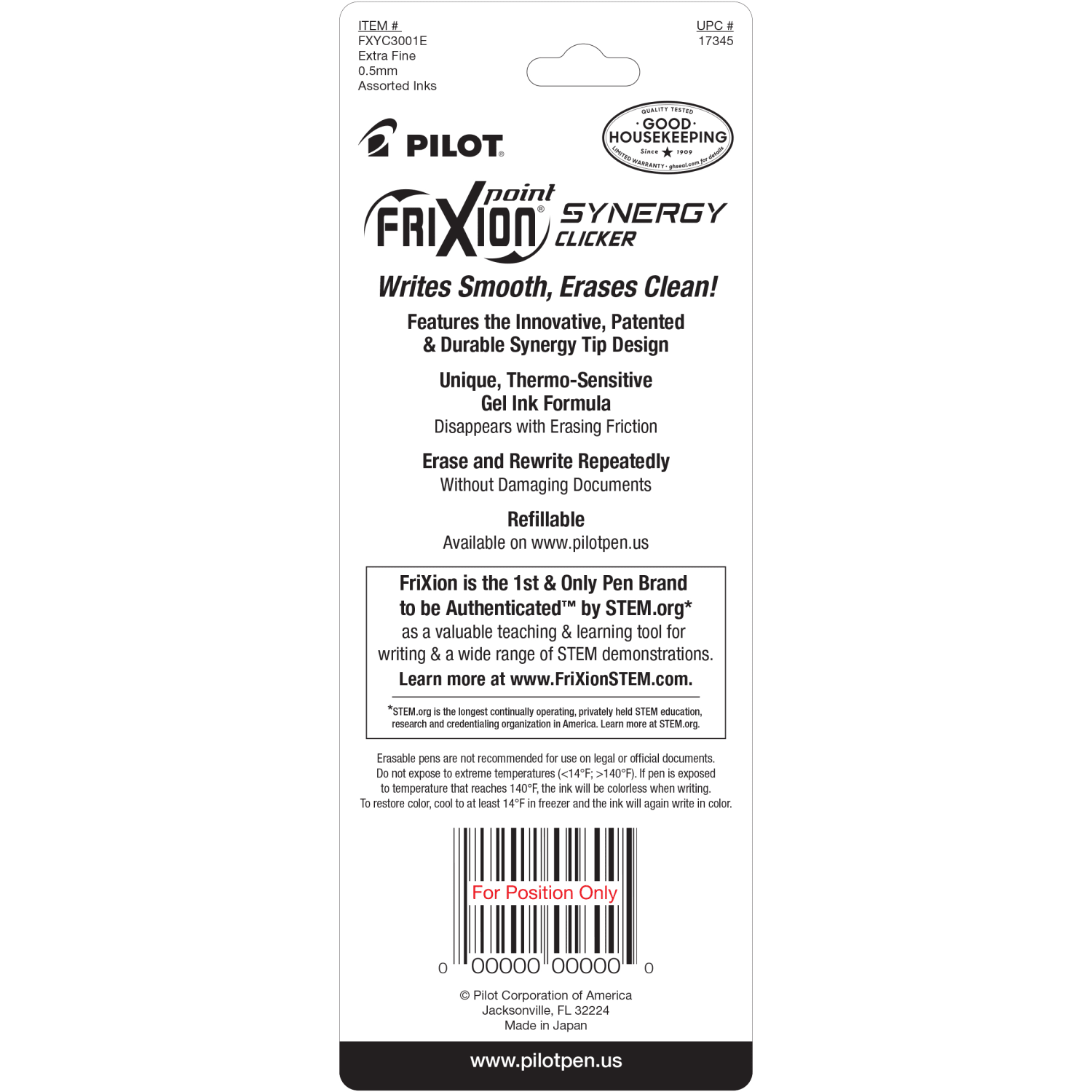 Pilot FriXion Synergy Clicker Erasable Retractable Gel Pens, Pack of 3, Extra-Fine Point, 0.5 mm, Black Barrel, Assorted Inks - Image 5