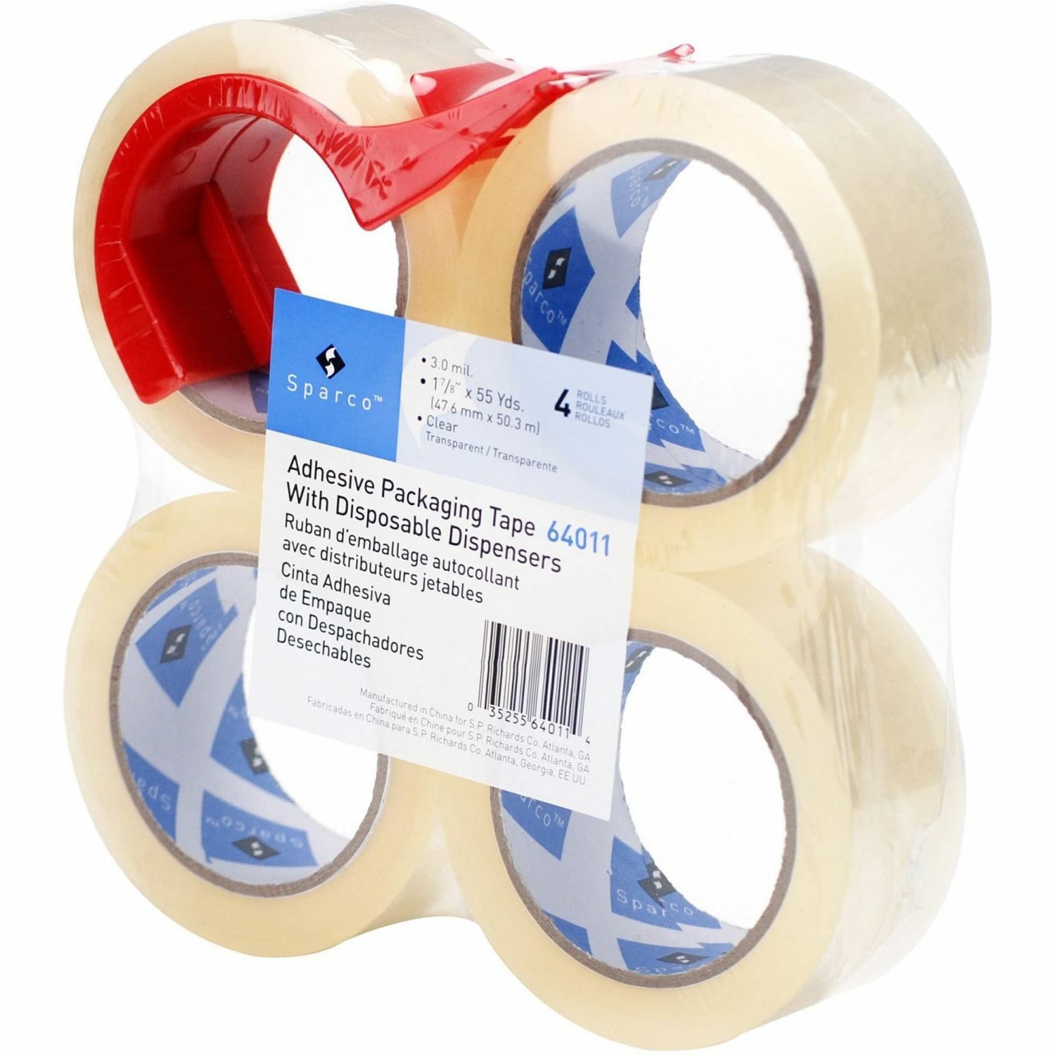 Sparco Heavy-duty Packaging Tape with Dispenser - 2in Width x 55 yd Length - 3in Core - 3 mil - Rubber Resin Backing - Dispenser Included - 4 / Pack - Clear - Image 4