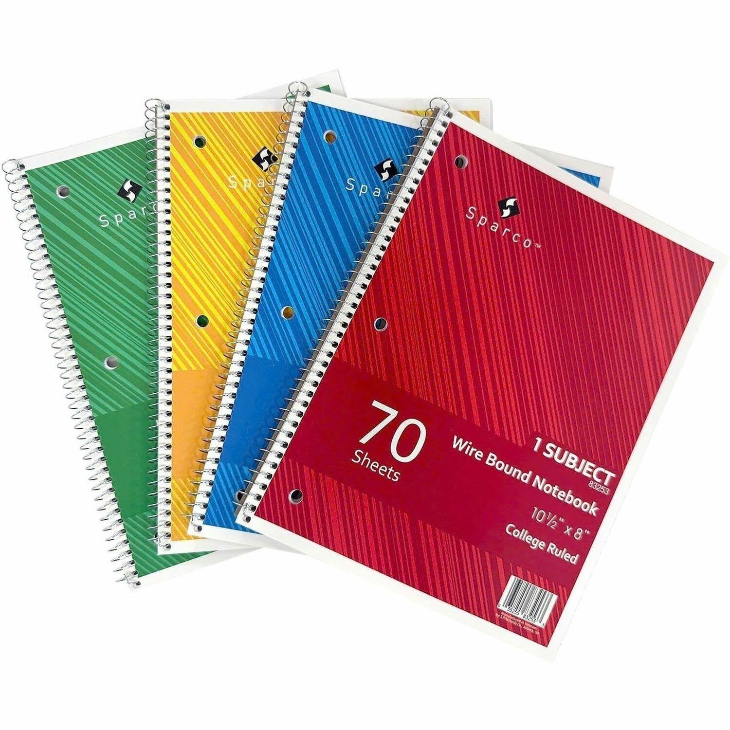 Sparco Wirebound Notebook, 8in x 10-1/2in, College Rule, 70 Sheets, Assorted