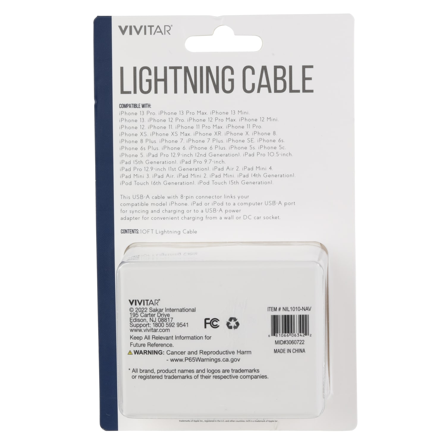 Vivitar Lightning To USB-A Cable, 10ft, Navy, NIL1010-NAV-STK-24 - Image 3
