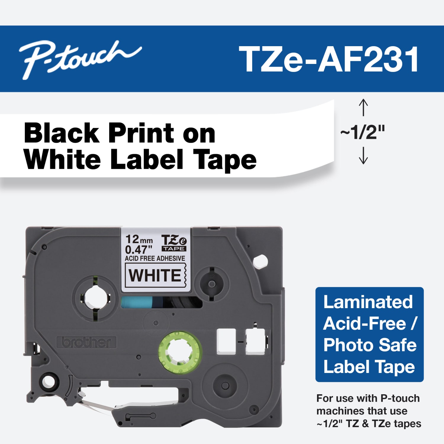Brother TZ-AF231 Black-On-White Tape, 0.5in x 26.2ft - Image 3