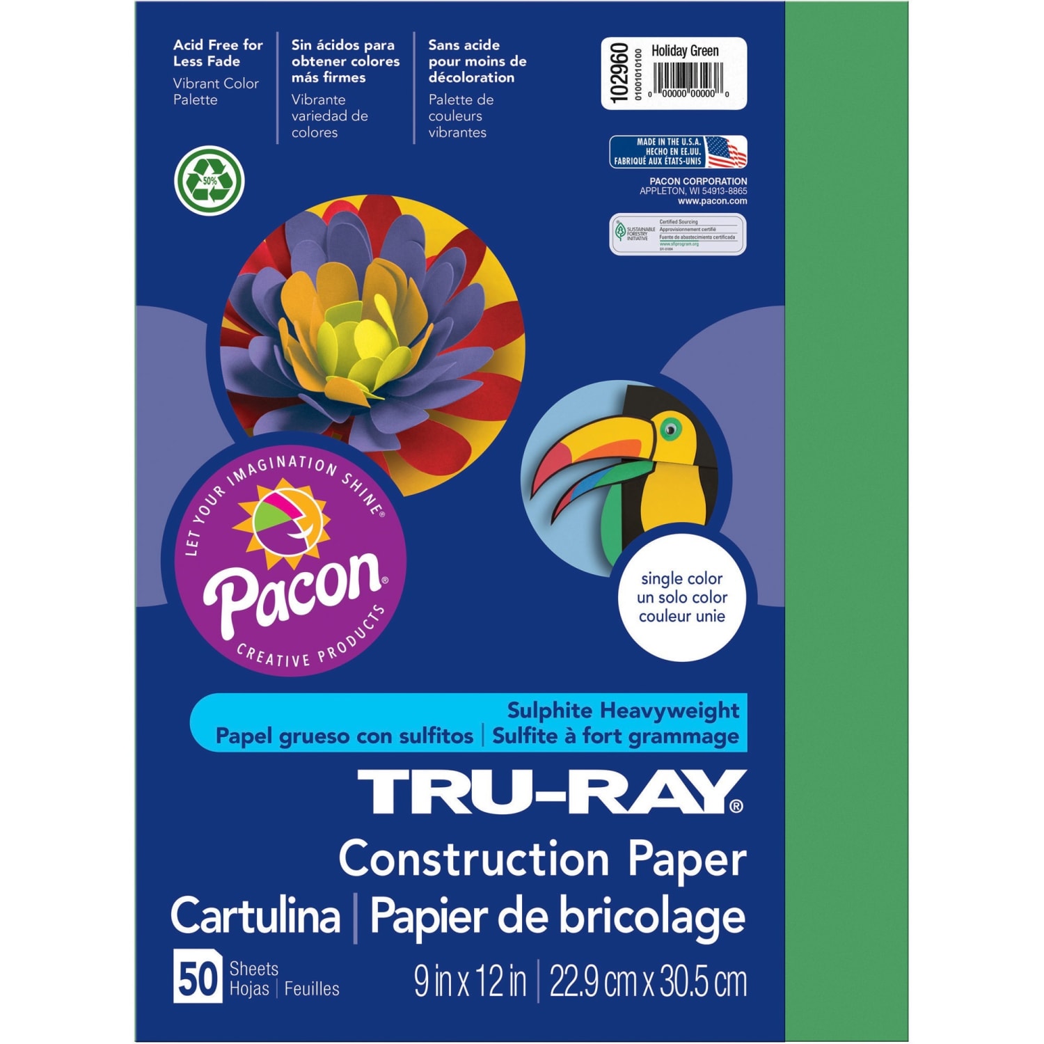 Tru-Ray Construction Paper, 50% Recycled, 9in x 12in, Holiday Green, Pack Of 50 - Image 3