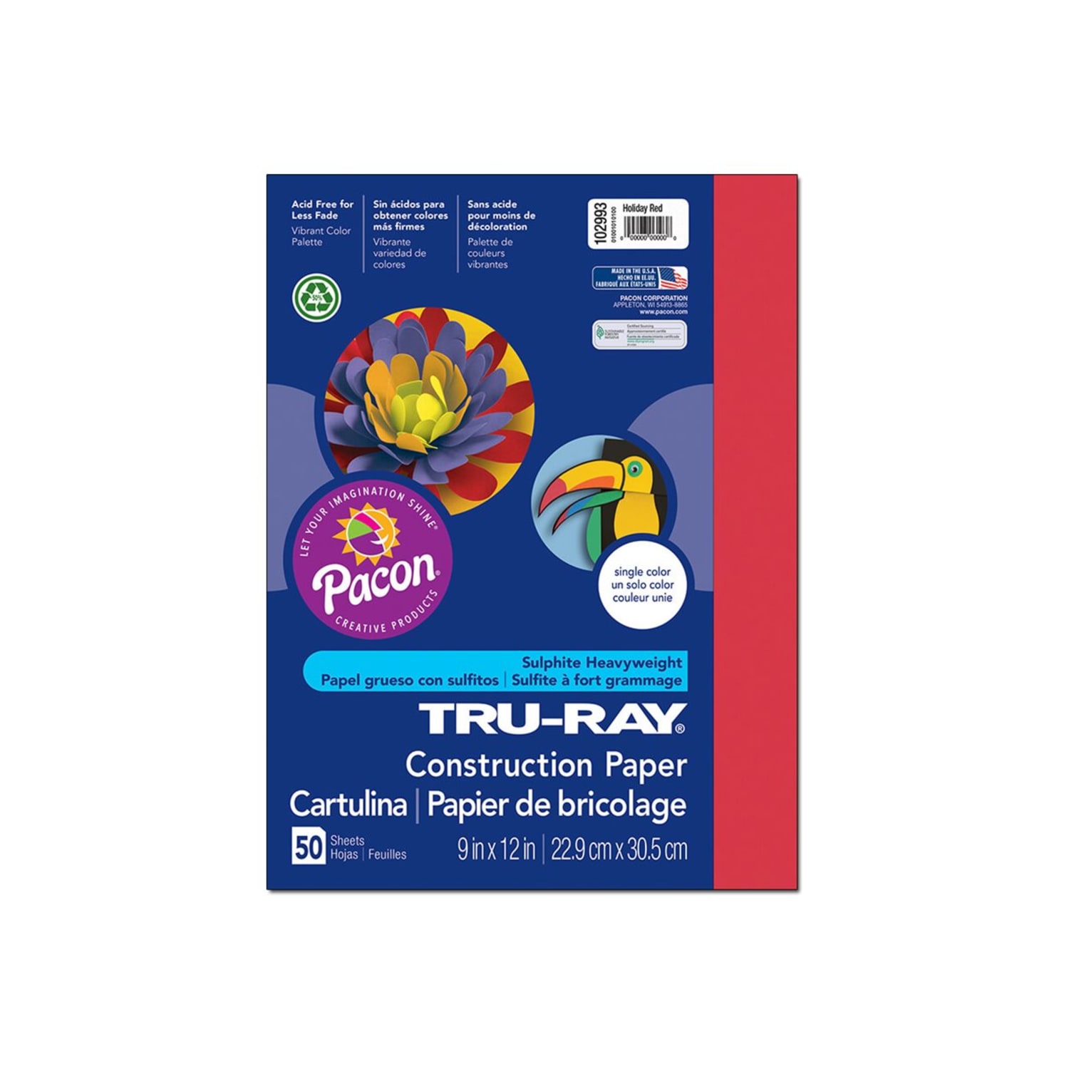 Tru-Ray Construction Paper, 50% Recycled, 9in x 12in, Holiday Red, Pack Of 50 - Image 3