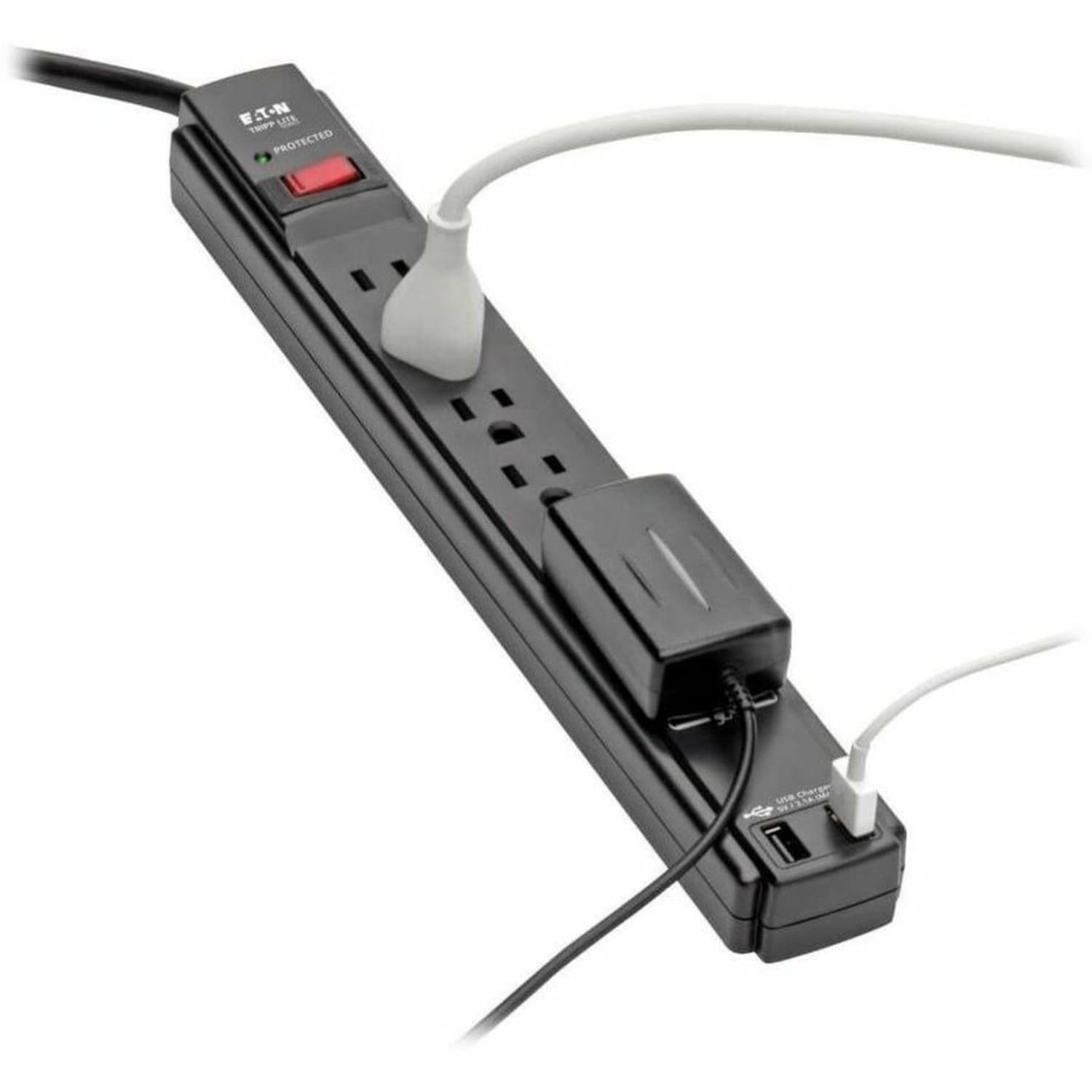 Eaton Tripp Lite Series Protect It! 6-Outlet Surge Protector, 6 ft. Cord, 990 Joules, 2 USB Ports (2.1A), Black Housing - TLP606USBB - Image 5