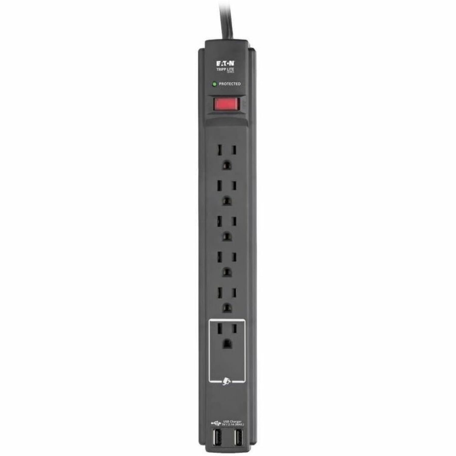 Eaton Tripp Lite Series Protect It! 6-Outlet Surge Protector, 6 ft. Cord, 990 Joules, 2 USB Ports (2.1A), Black Housing - TLP606USBB - Image 6