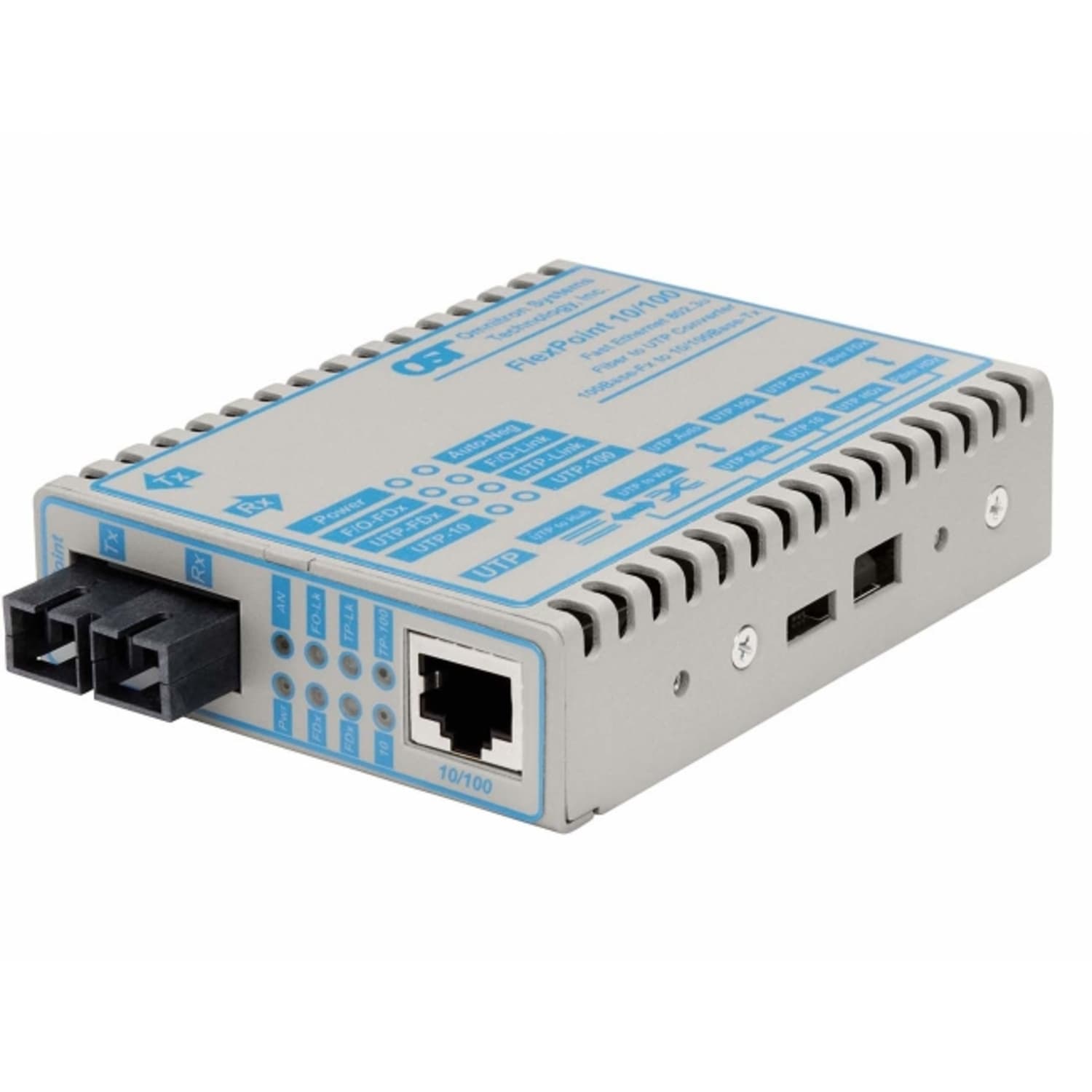 Omnitron FlexPoint 10/100 Ethernet Fiber Media Converter RJ45 SC Multimode 5km - 1 x 10/100BASE-TX; 1 x 100BASE-FX; DC Powered; Lifetime Warranty - Image 3