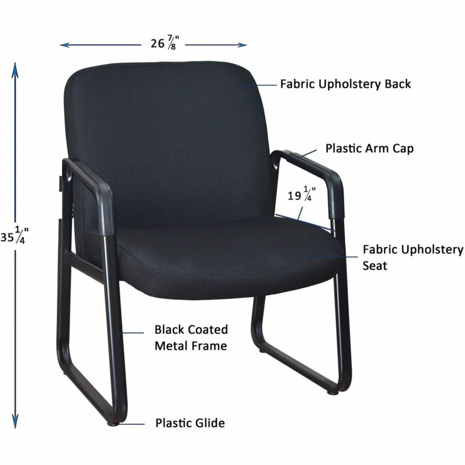 Lorell Big and Tall Fabric Guest Chair, Black - Image 5
