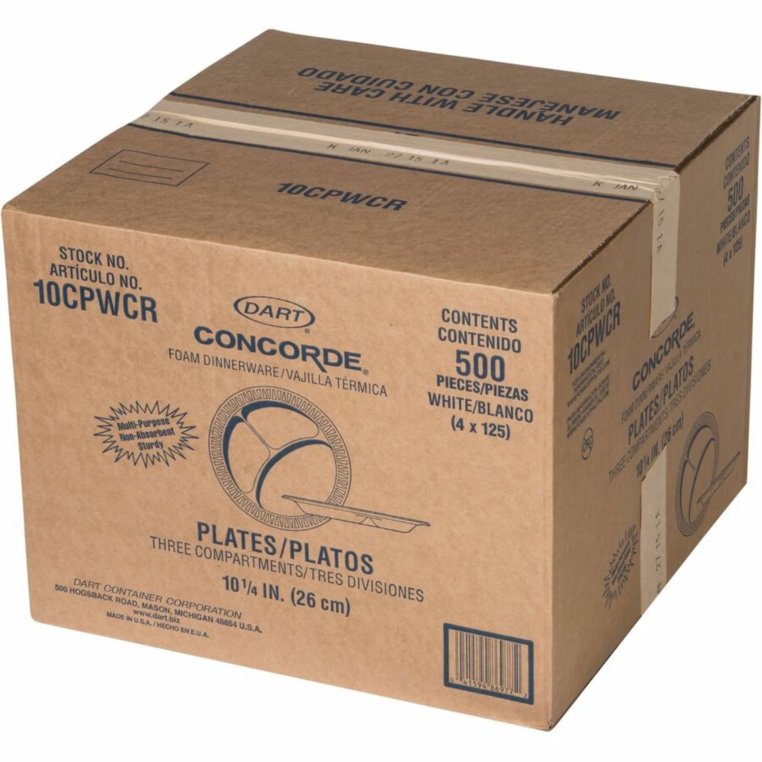 Dart Unlaminated Foam Compartment Plates, 10in, White, Pack Of 500 - Image 5