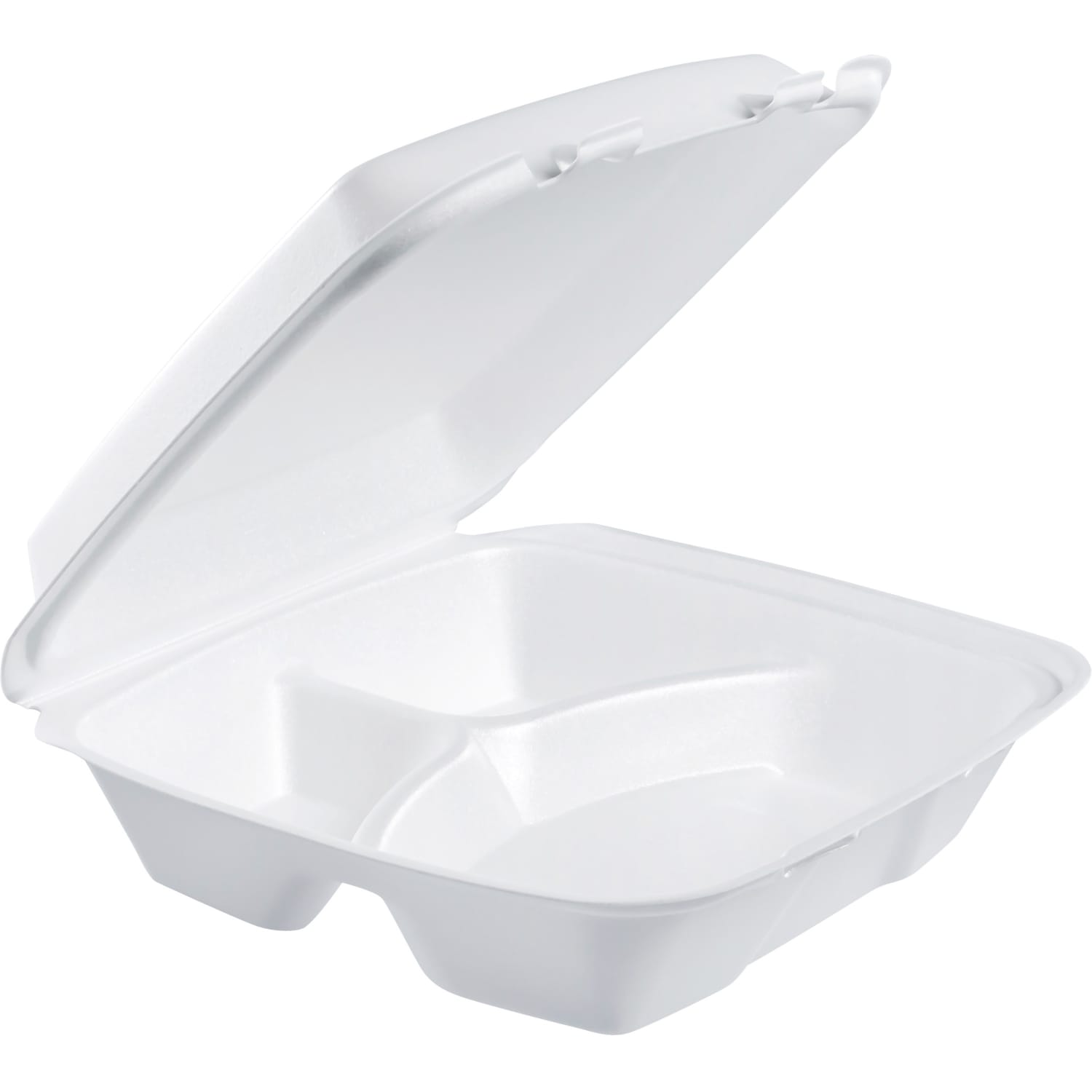 Dart Large Carryout Foam Trays, 3 Compartments, 9in x 9in, White, Pack Of 100