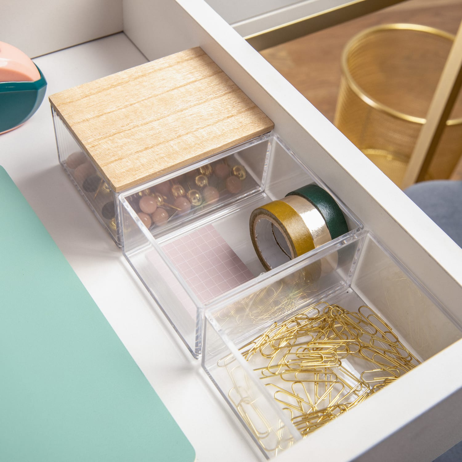 Martha Stewart Brody Plastic Storage Organizer Bins With Lid, 2inH x 3inW x 3-3/4inD, Clear/Light Natural, Set Of 3 Bins - Image 3