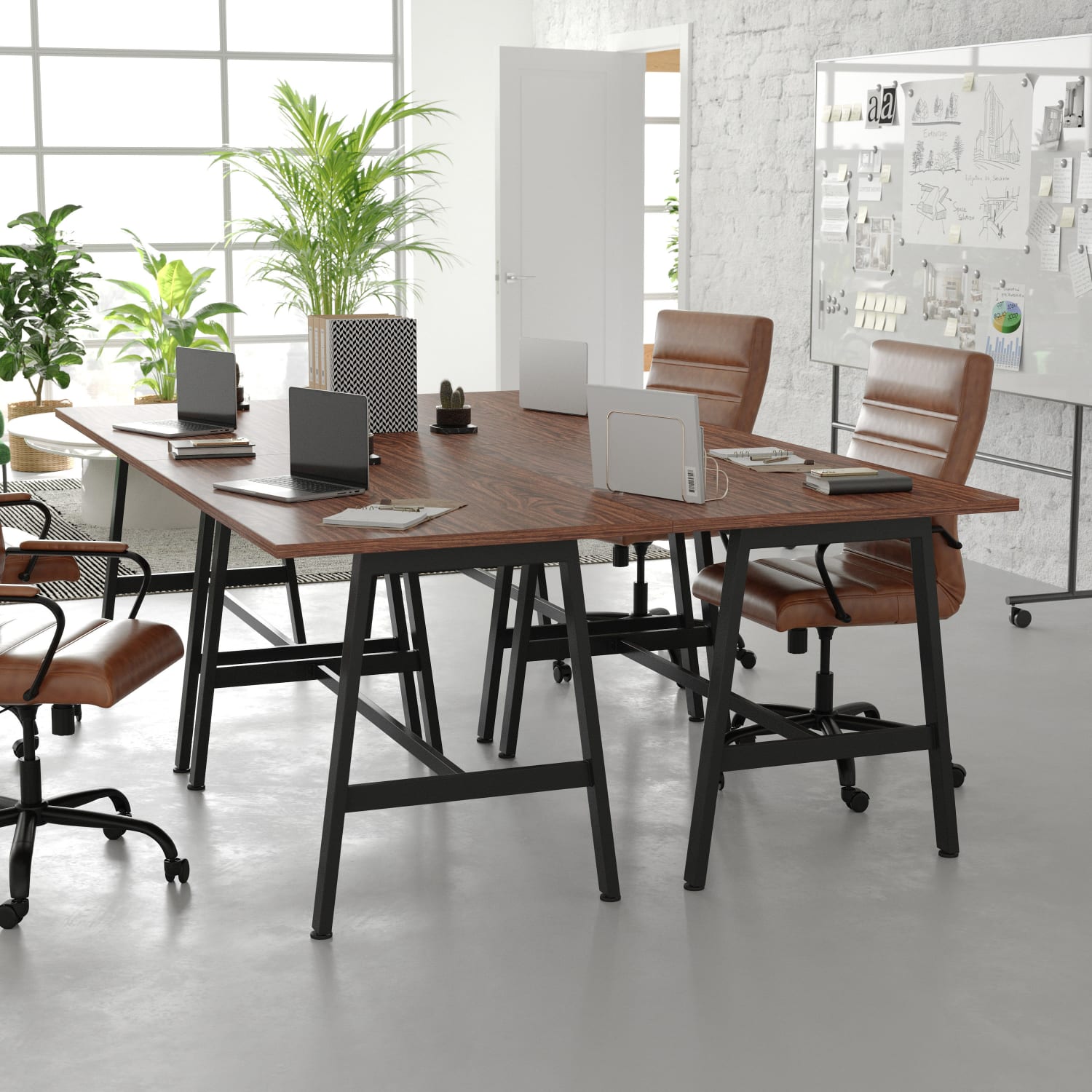 Flash Furniture Redmond Commercial 48x30 Conference Table with 1in Thick Double Sided Laminate Table Top with PVC Edging and Heavy Duty A-Frame Steel Base, Walnut - Image 5