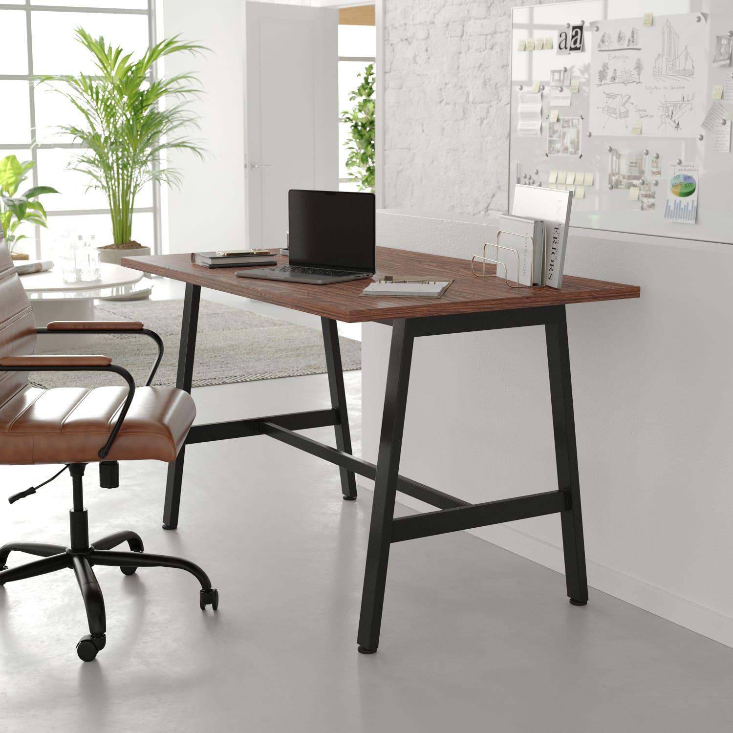 Flash Furniture Redmond Commercial 48x30 Conference Table with 1in Thick Double Sided Laminate Table Top with PVC Edging and Heavy Duty A-Frame Steel Base, Walnut - Image 6