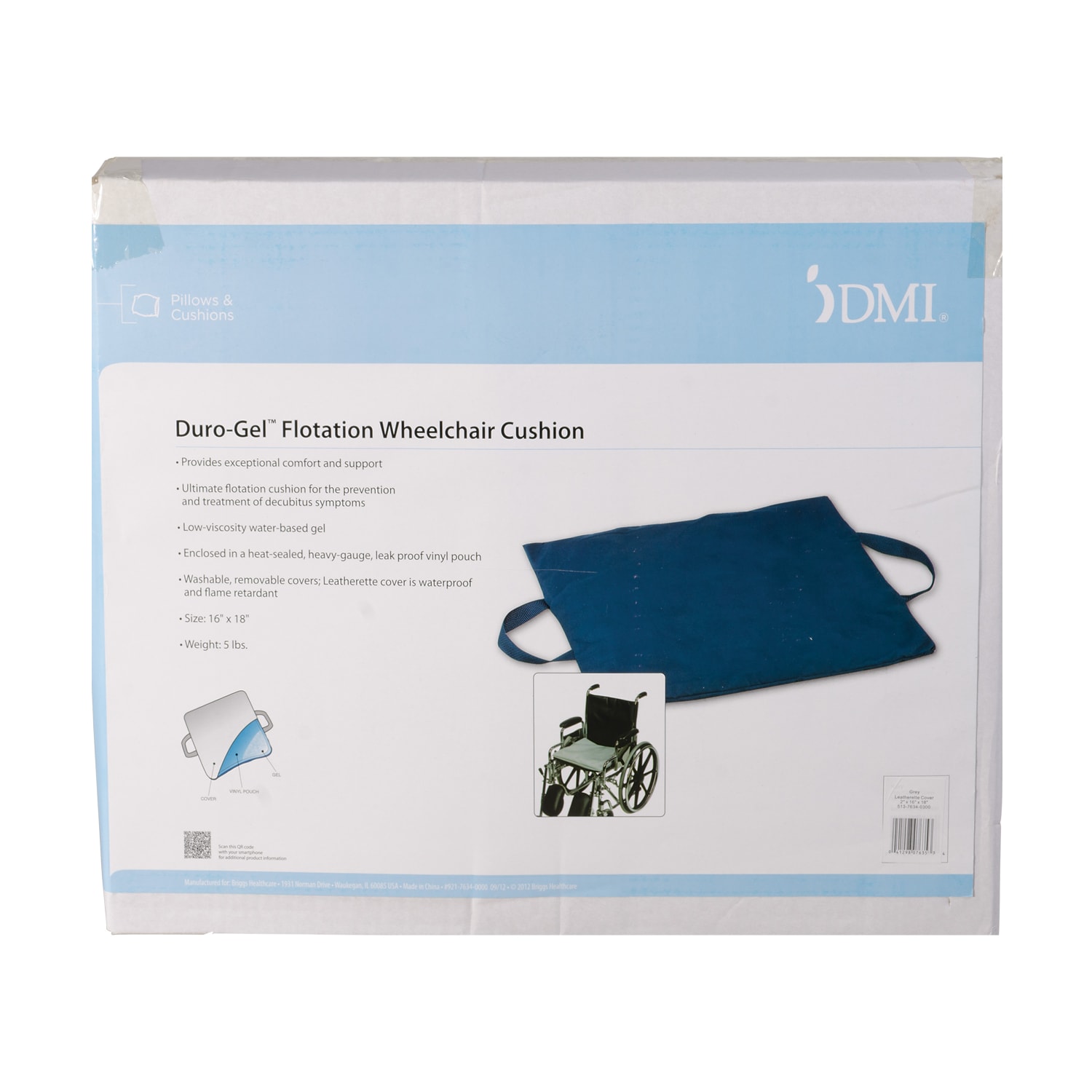 DMI Duro-Gel Flotation Cushion, With Polyester/Cotton Cover, 16in x 18in, Navy - Image 6