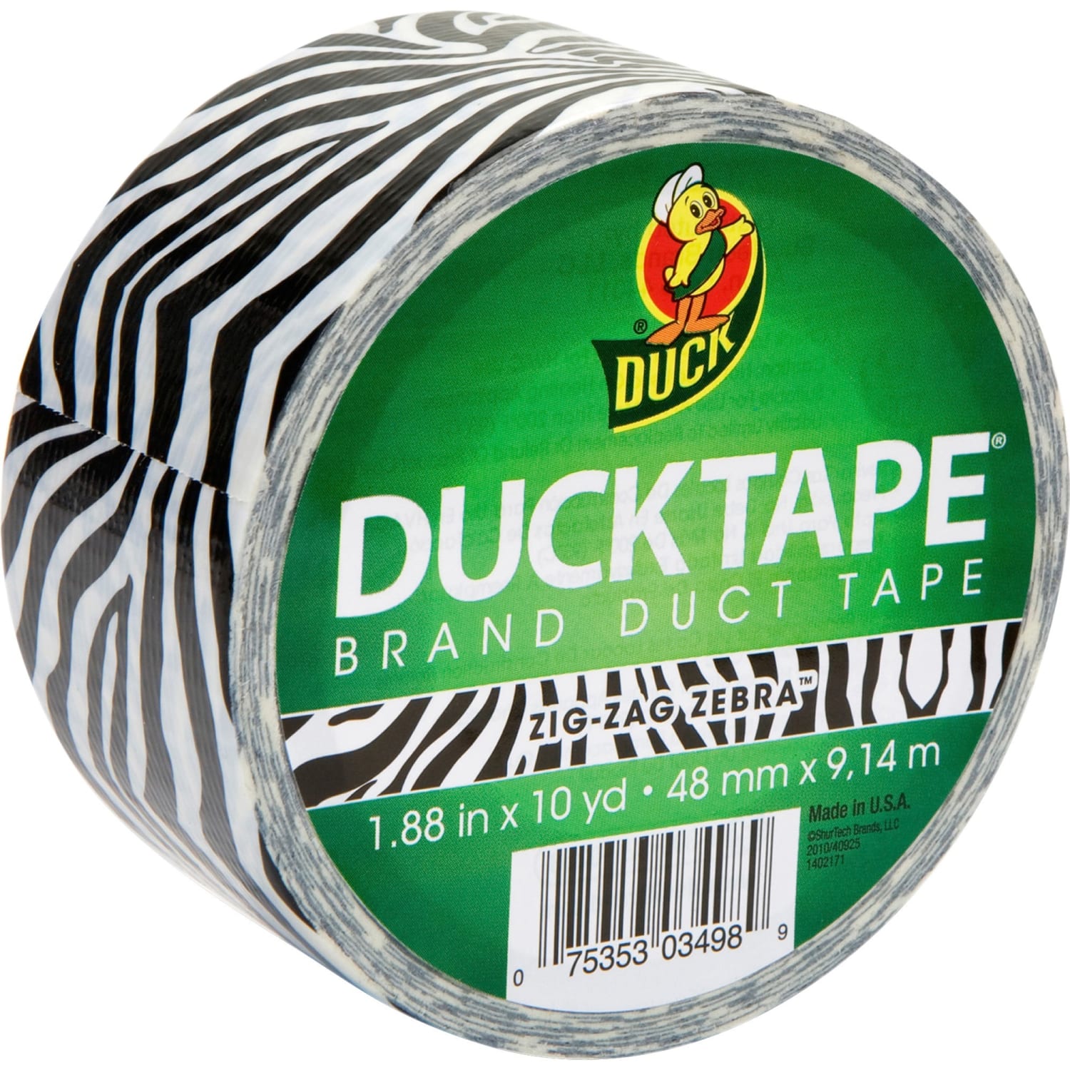 Duck Brand Brand Printed Design Color Duct Tape - 10 yd Length x 1.88in Width - Zebra - For Repairing, Color Coding - 1 Roll