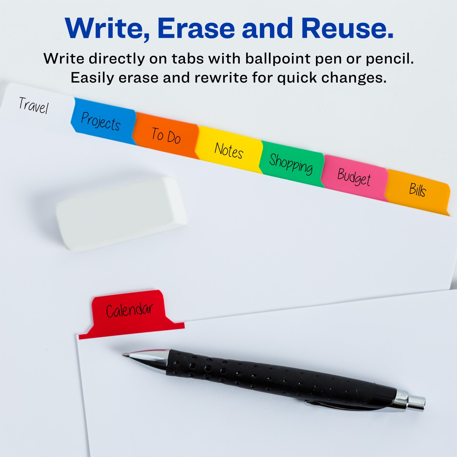 Avery Big Tab Write-On Tab Dividers With Erasable Laminated Tabs, 8-Tab, Multicolor - Image 3